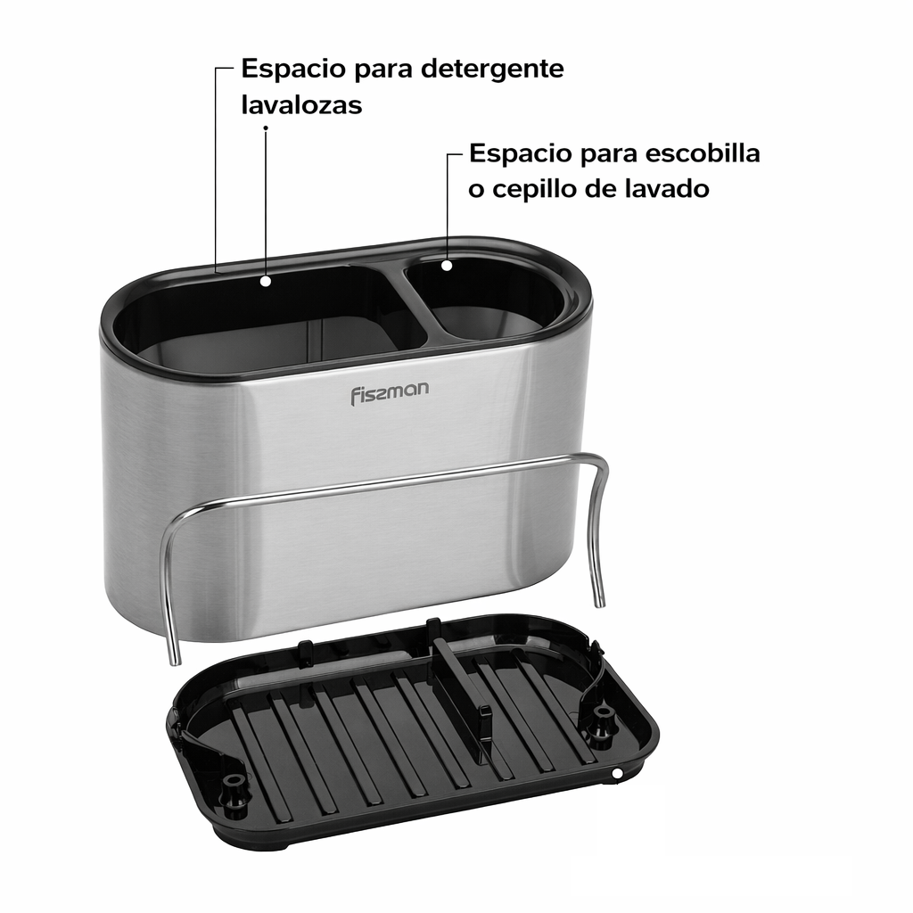 Portaesponja + Portalavalozas Gris con Negro 18x12x13cm Fissman-2