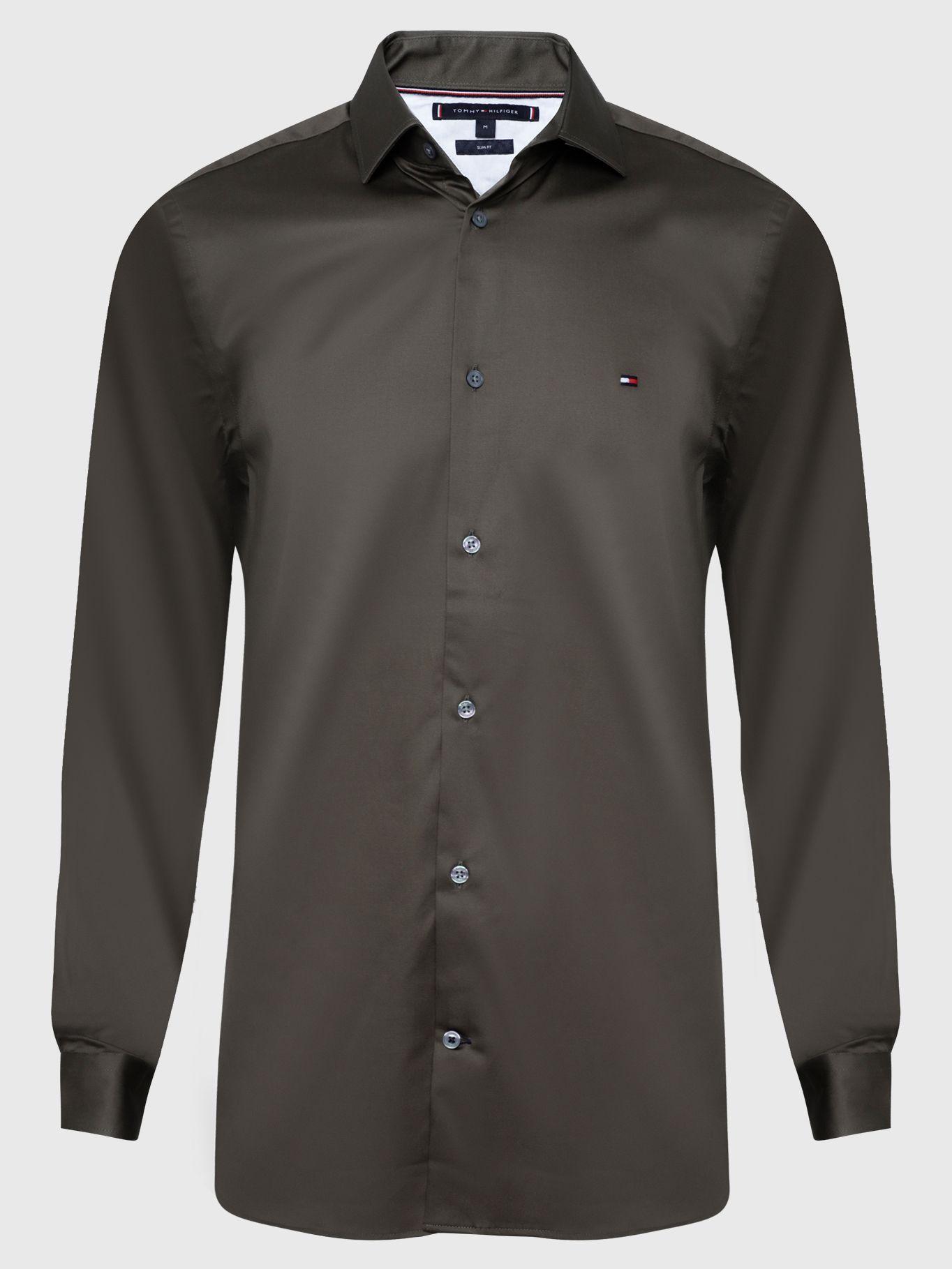 Camisa Solid Cotton Con Logo Verde Tommy Hilfiger-0