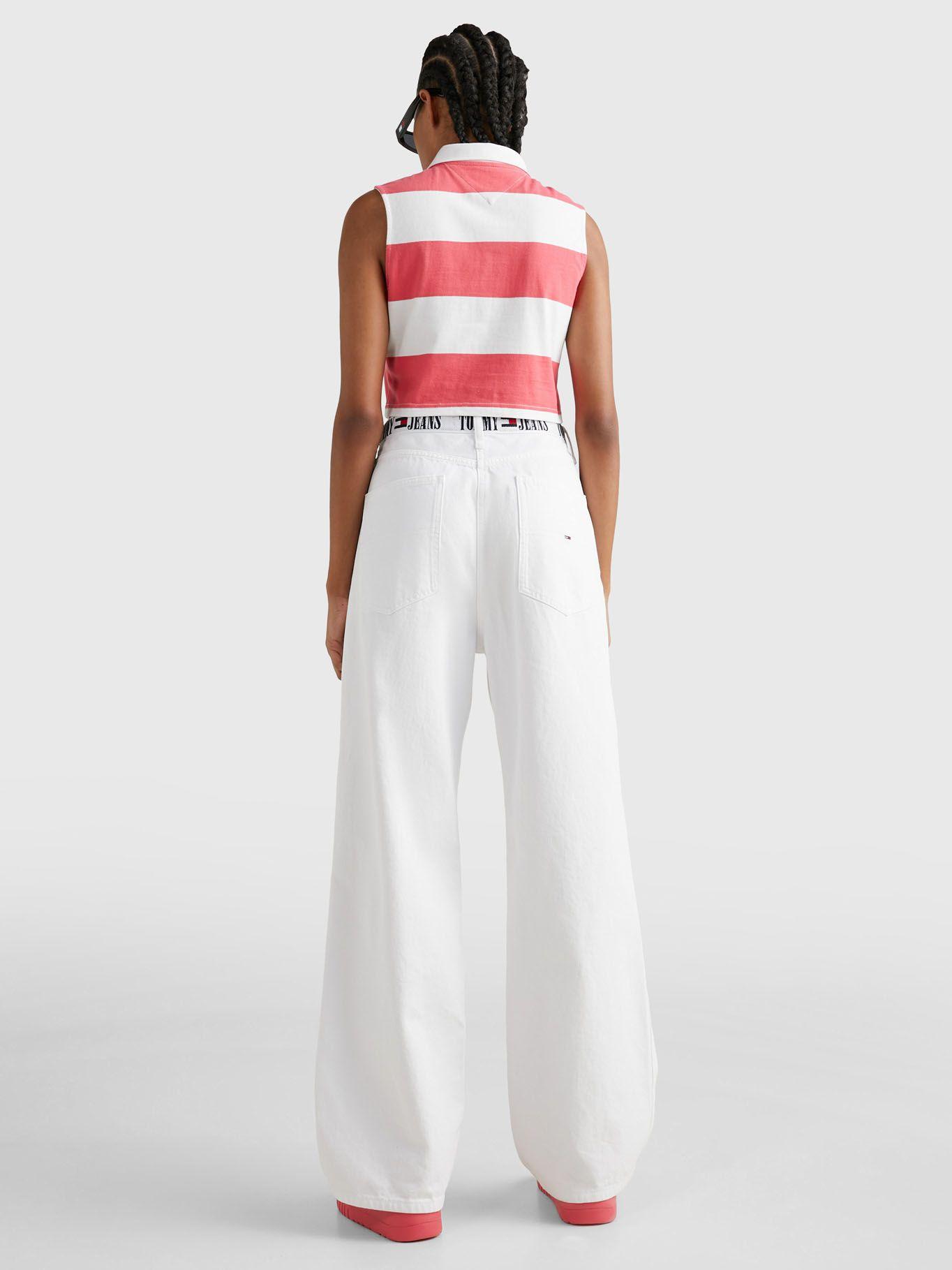 Polera A Rayas Cropped Sin Mangas Rosado Tommy Jeans-2