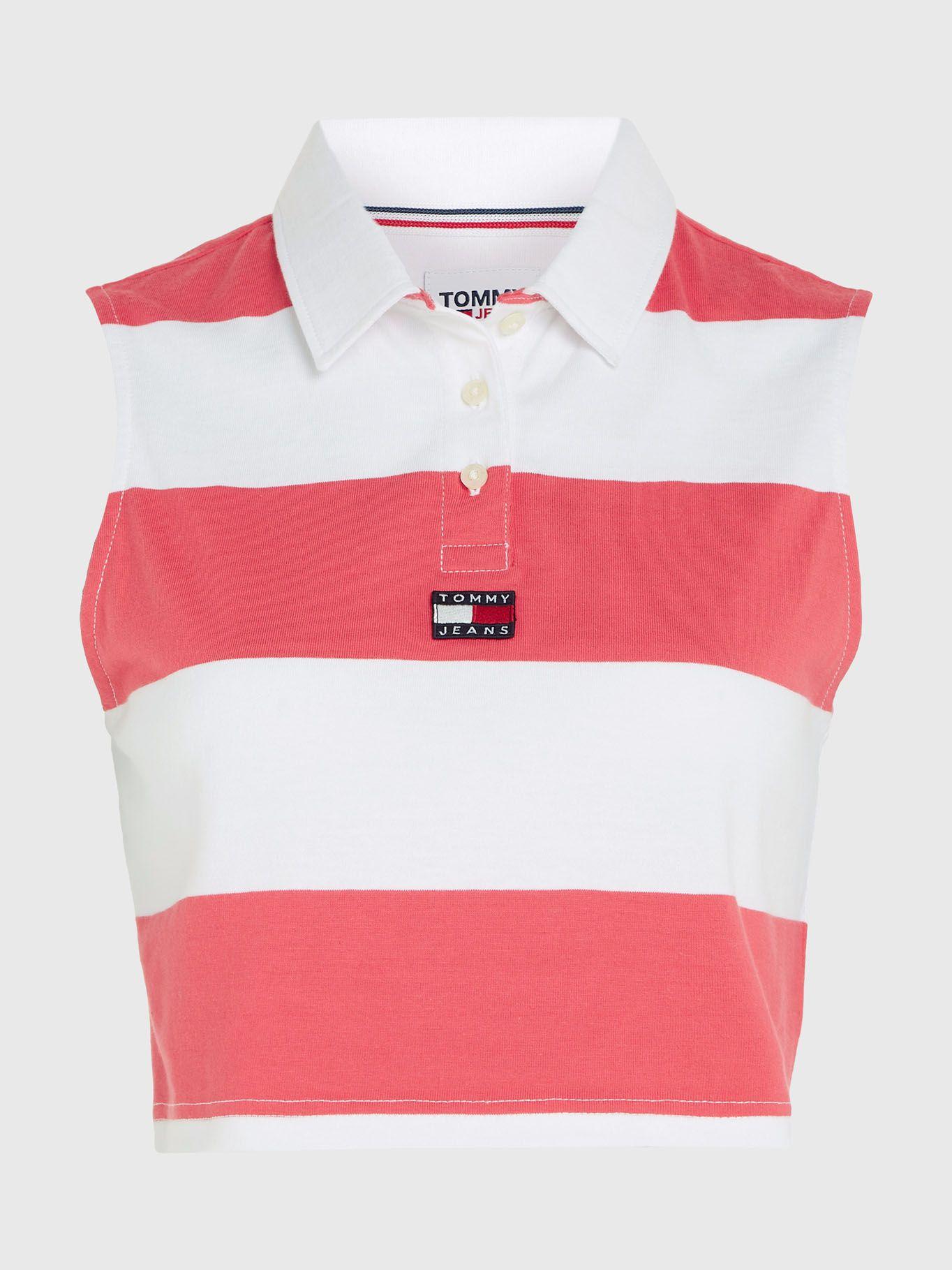 Polera A Rayas Cropped Sin Mangas Rosado Tommy Jeans-4