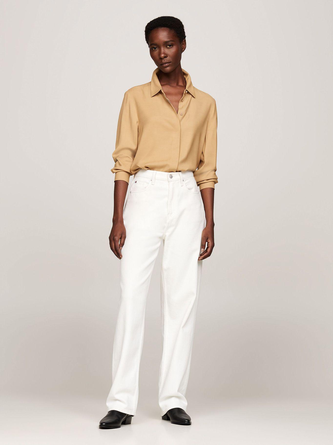 Camisa Amplia Con Logo Metálico Beige Tommy Hilfiger-1