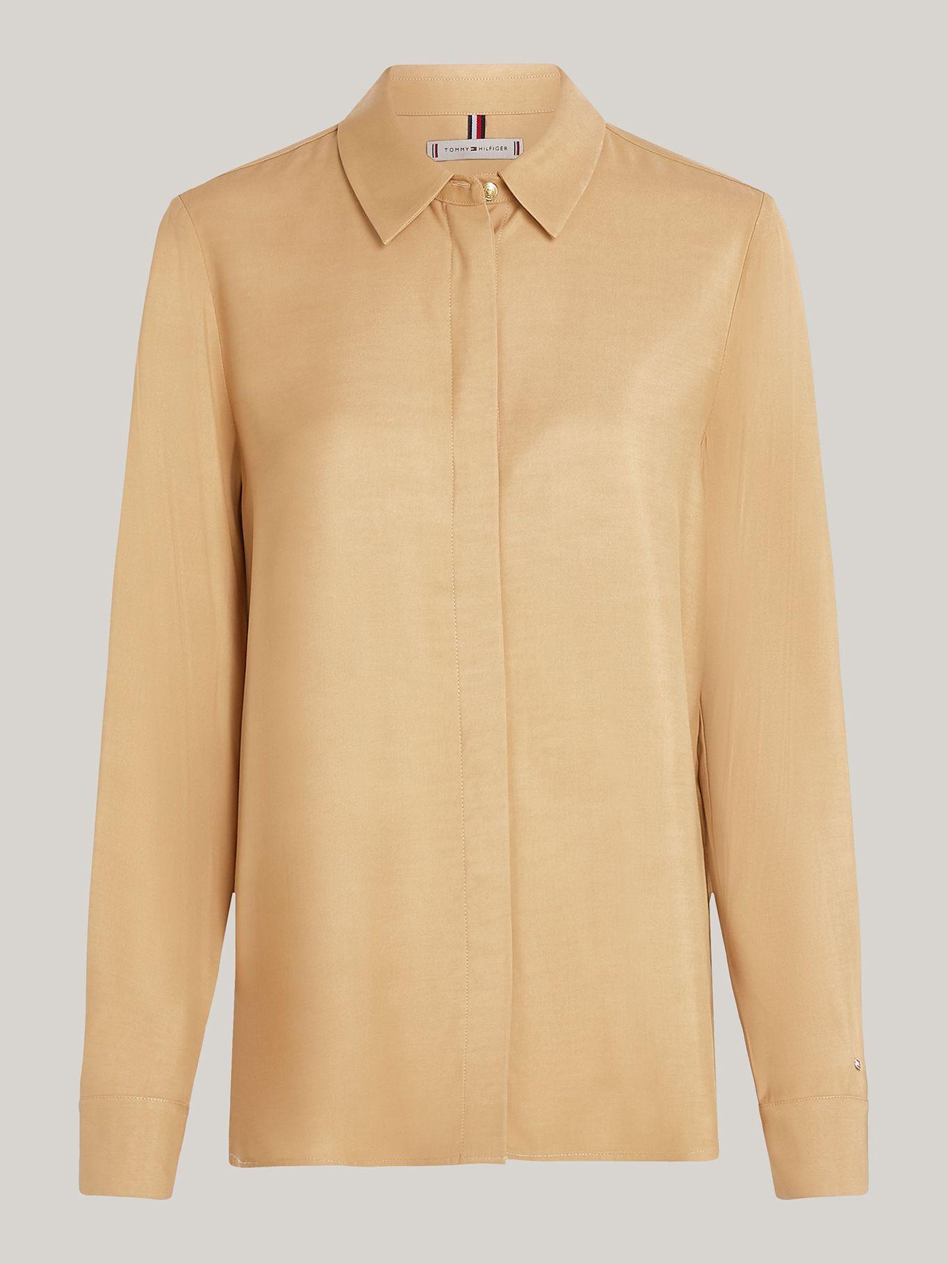 Camisa Amplia Con Logo Metálico Beige Tommy Hilfiger-4