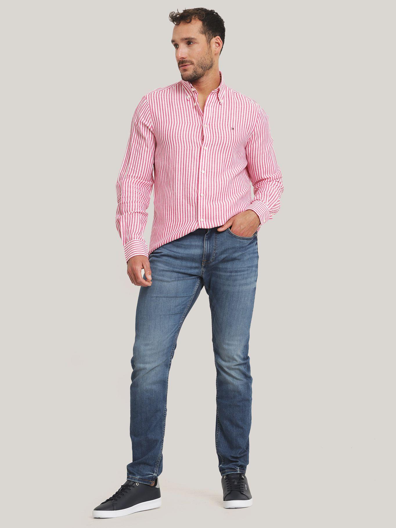 Camisa A Rayas Regular Fit Rosado Tommy Hilfiger-1