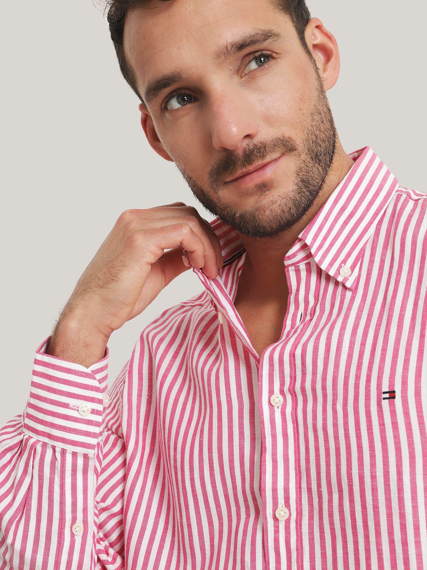 Camisa A Rayas Regular Fit Rosado Tommy Hilfiger-3