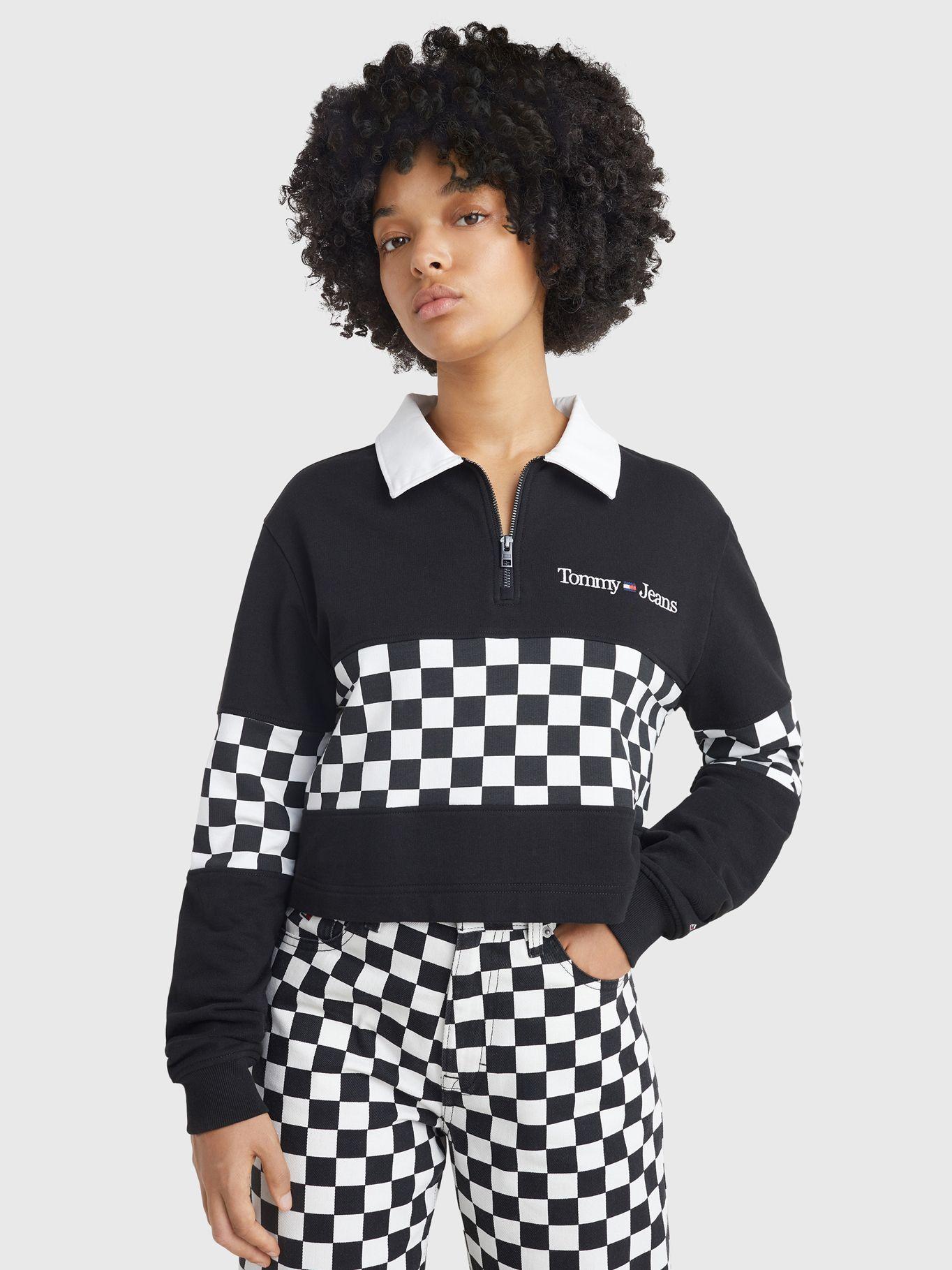 Polo Crop Checker Con Cierre Negro Tommy Hilfiger-0
