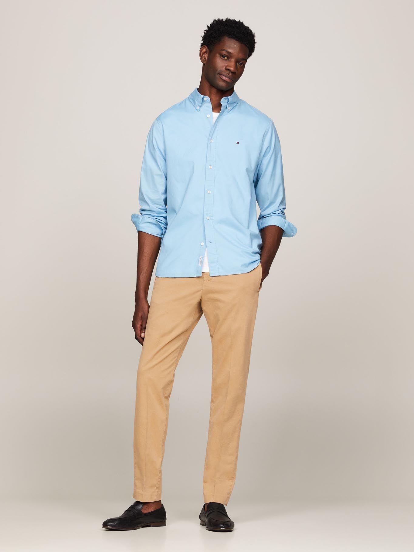 Camisa Flex Solid De Corte Regular Celeste Tommy Hilfiger-1