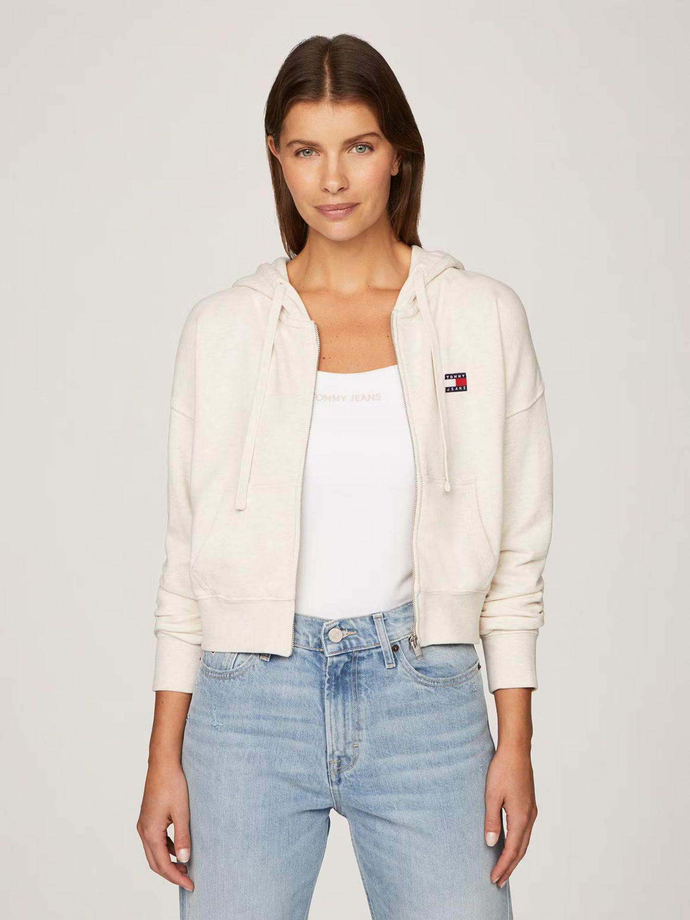 Polerón Hoodie Cropped Con Cierre Beige Tommy Jeans-0