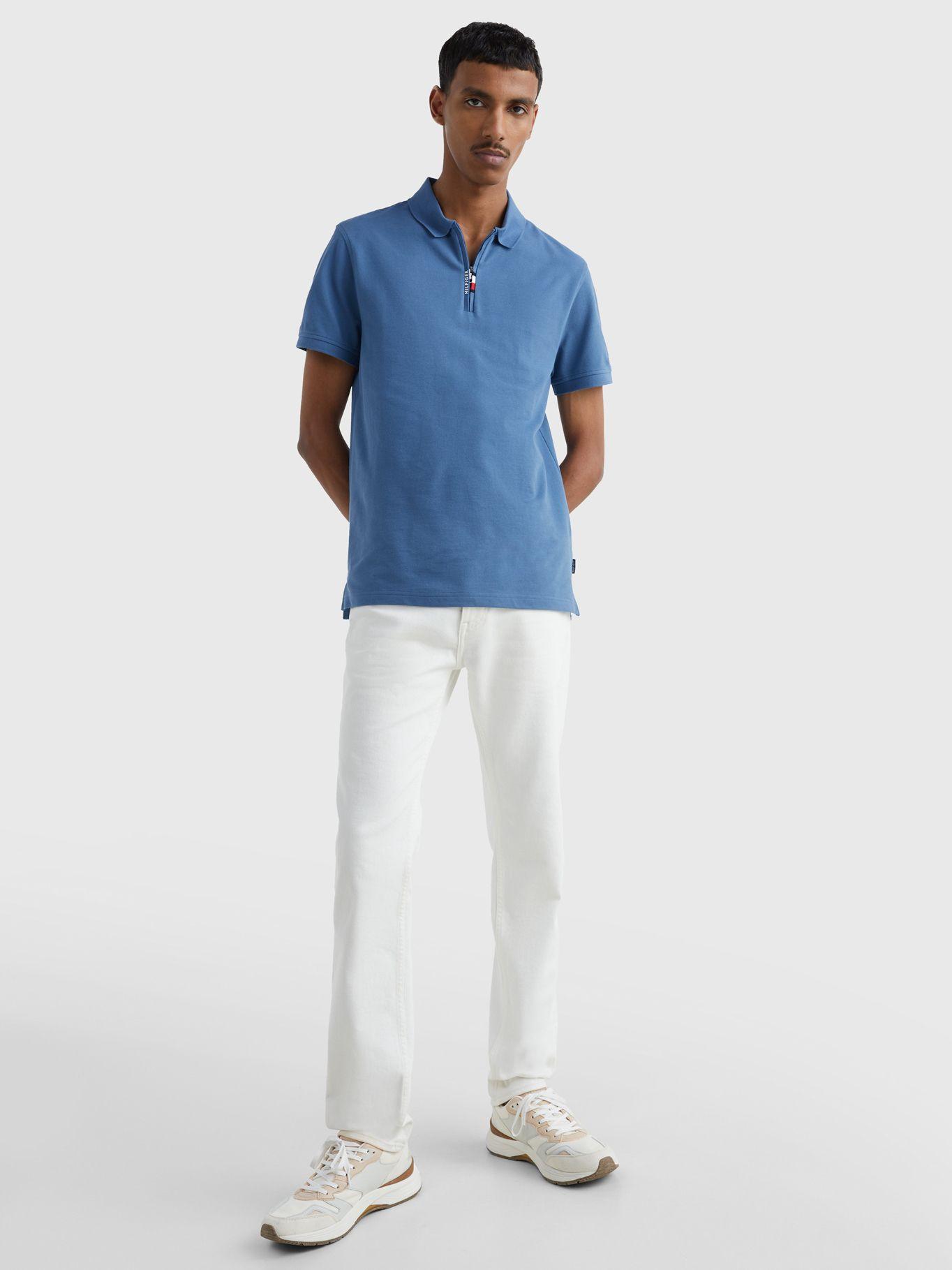 Polo Con Medio Cierre Slim Fit Celeste Tommy Hilfiger-1
