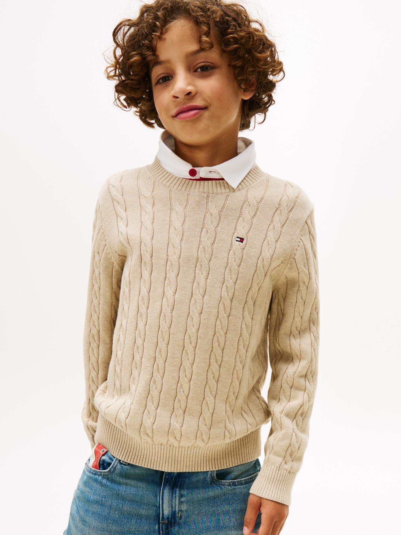 Sweater De Niño De Punto Trenzado Beige Tommy Hilfiger-0