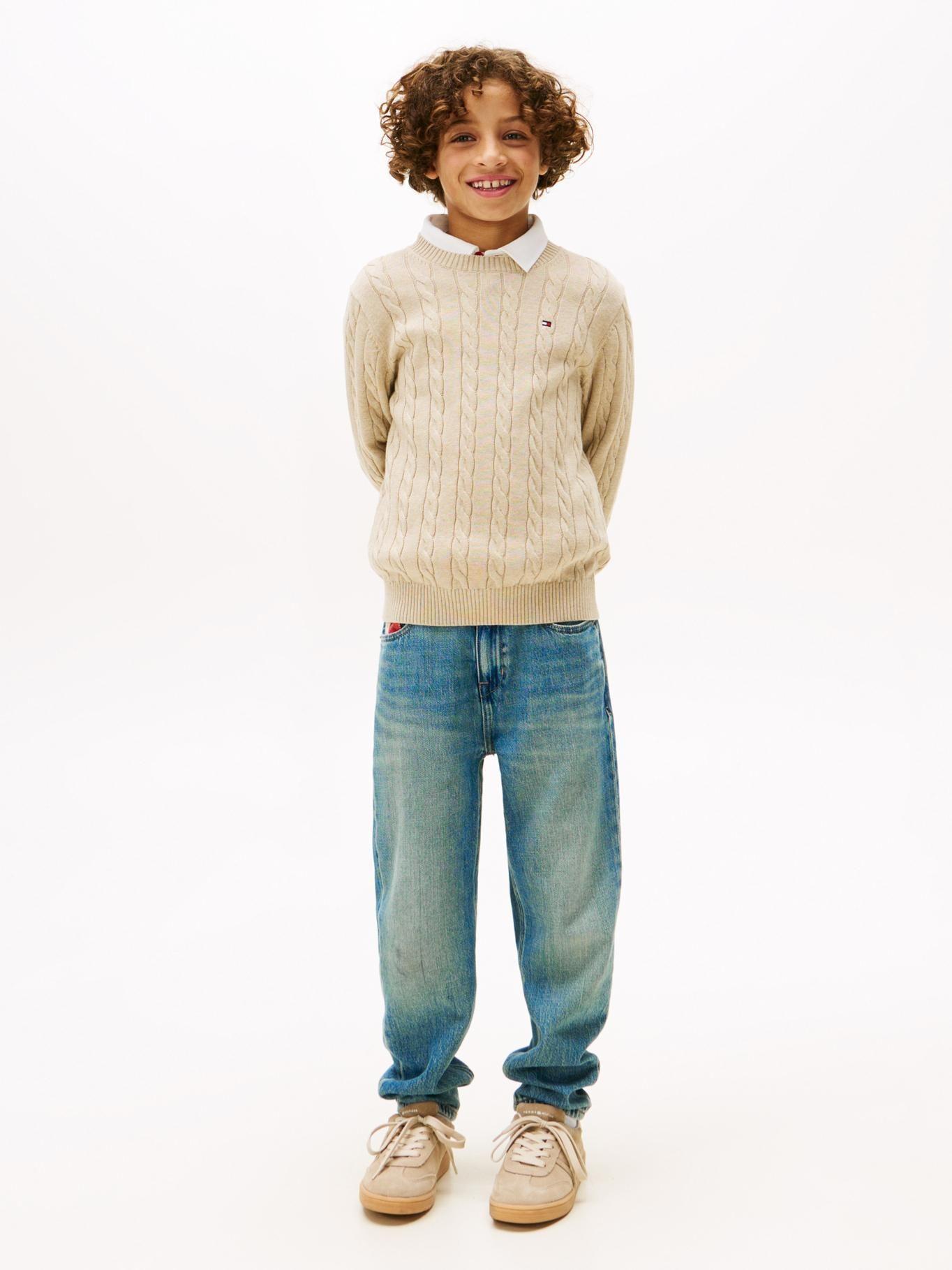 Sweater De Niño De Punto Trenzado Beige Tommy Hilfiger-1