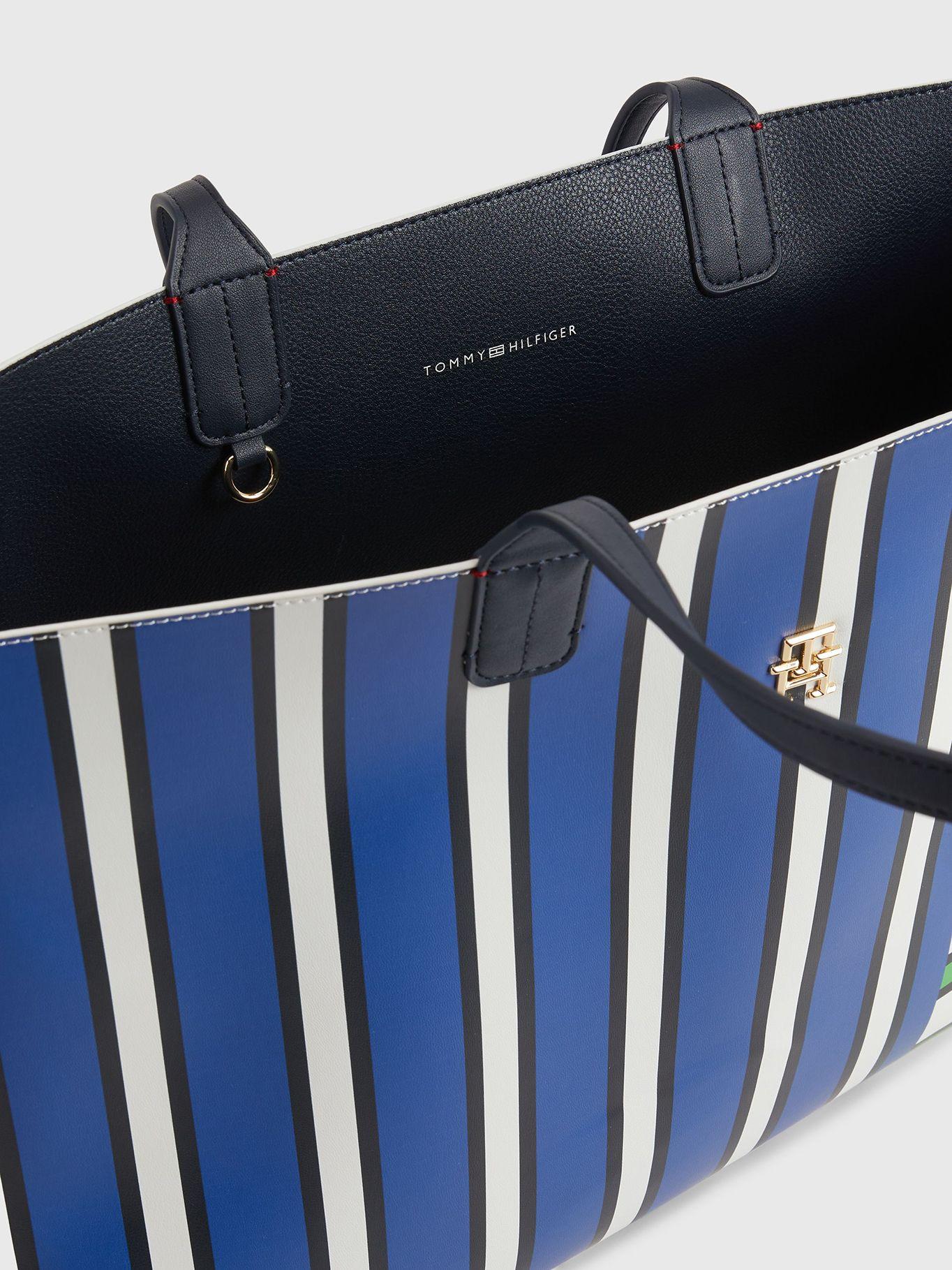 Tote Iconic De Rayas Mixtas Azul Tommy Hilfiger-3