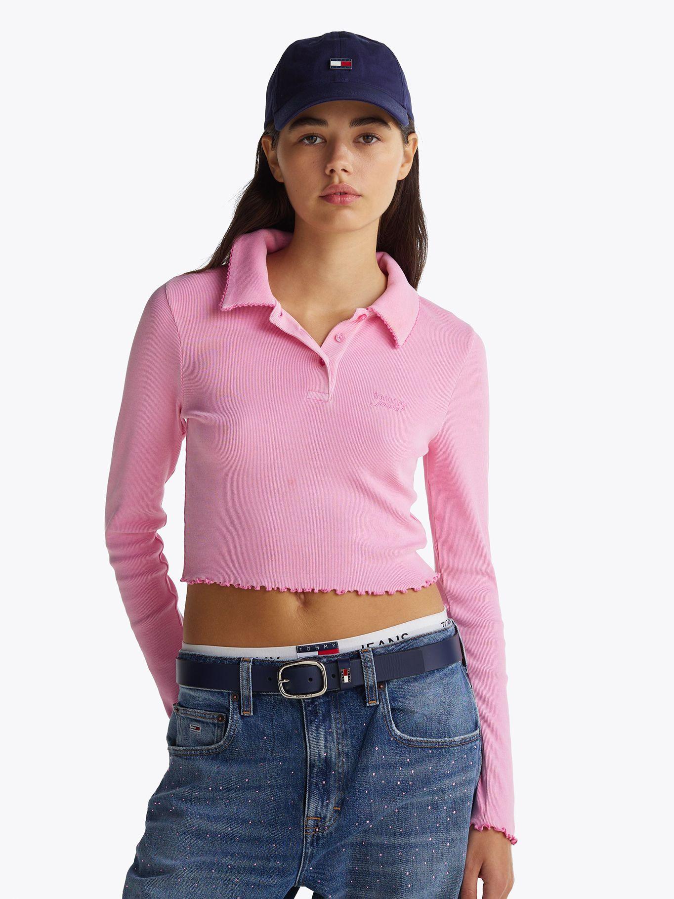 Polo Cropped Slim Fit Rosado Tommy Jeans-0