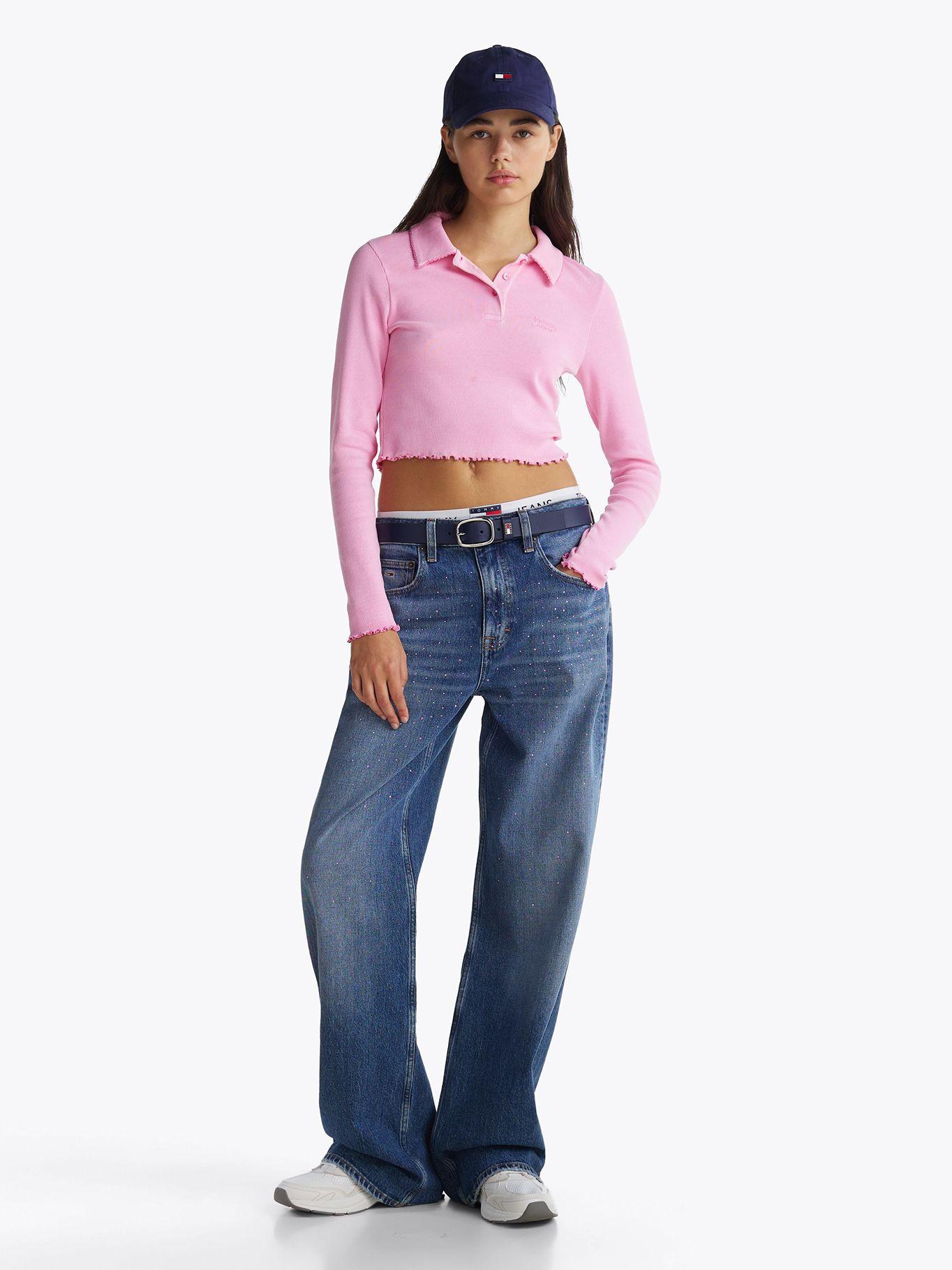 Polo Cropped Slim Fit Rosado Tommy Jeans-1