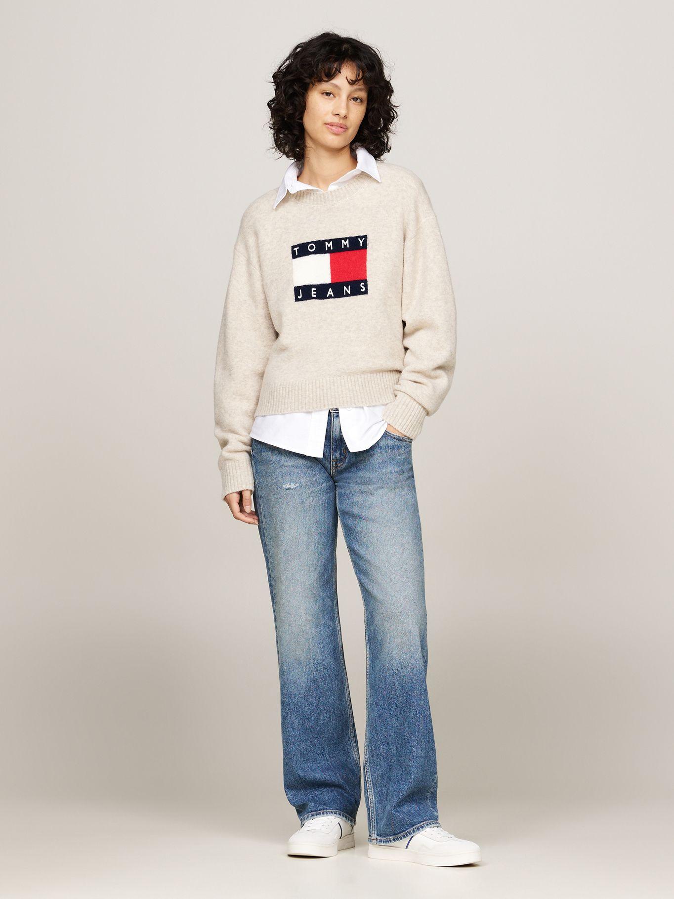 Sweater De Melánge Con Logo Flag Beige Tommy Hilfiger-1