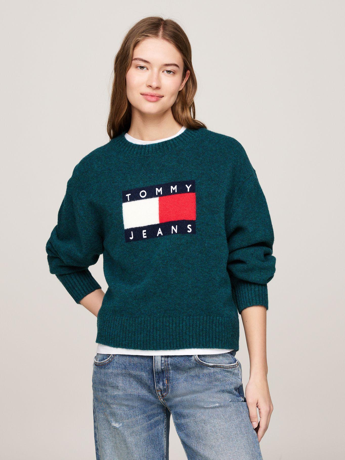 Sweater De Melánge Con Logo Flag Verde Tommy Hilfiger-0