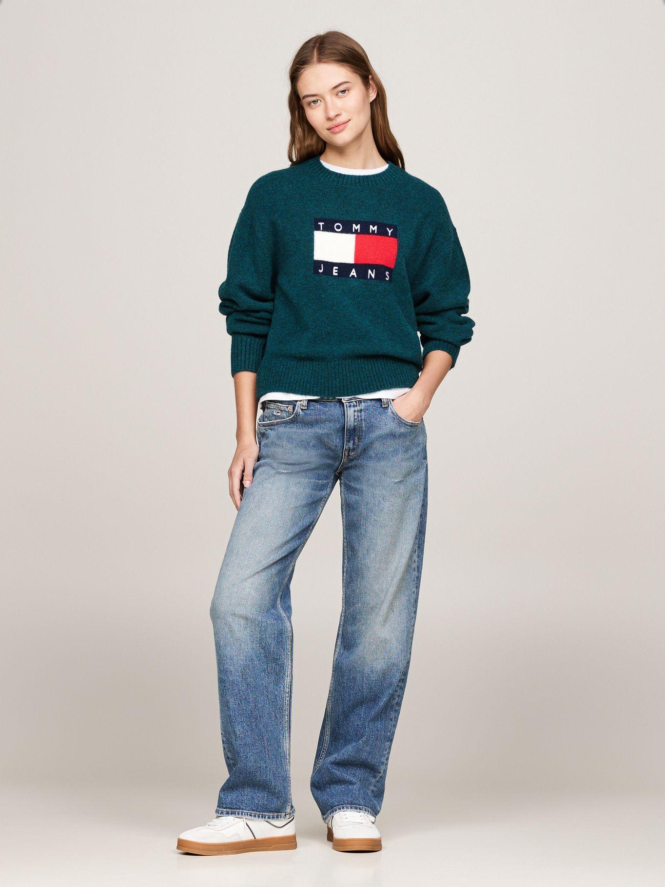 Sweater De Melánge Con Logo Flag Verde Tommy Hilfiger-1