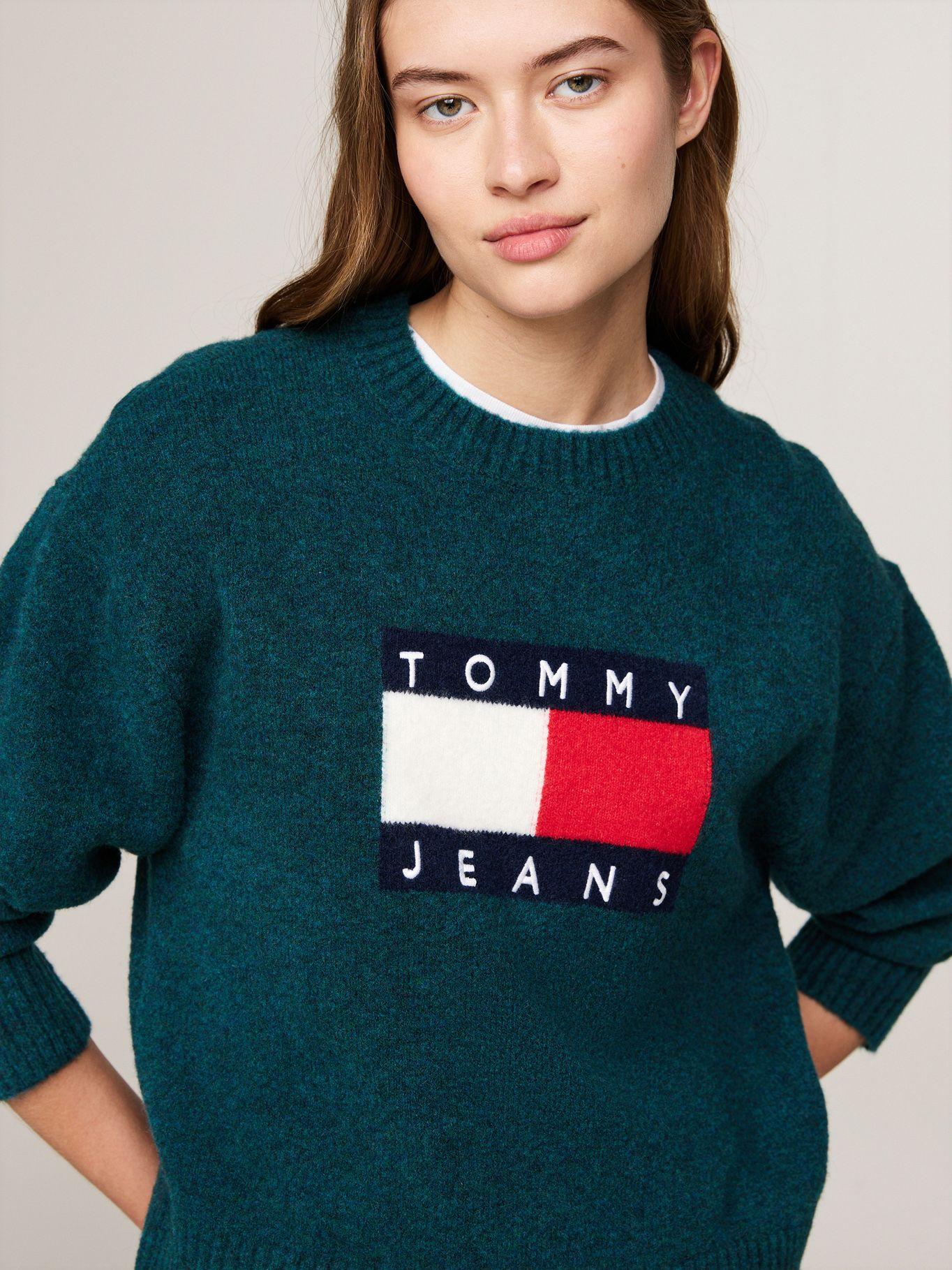 Sweater De Melánge Con Logo Flag Verde Tommy Hilfiger-3