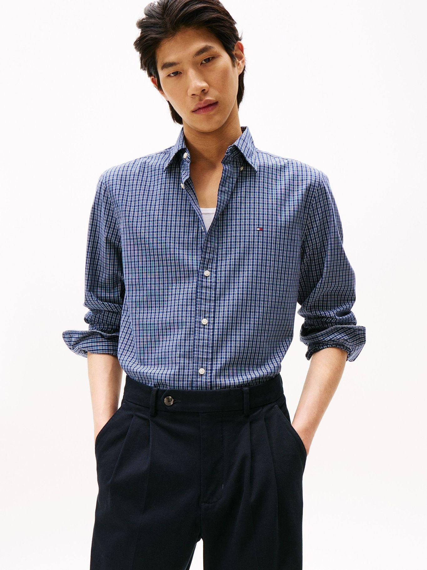 Camisa Th Flex De Corte Regular Azul Tommy Hilfiger-0