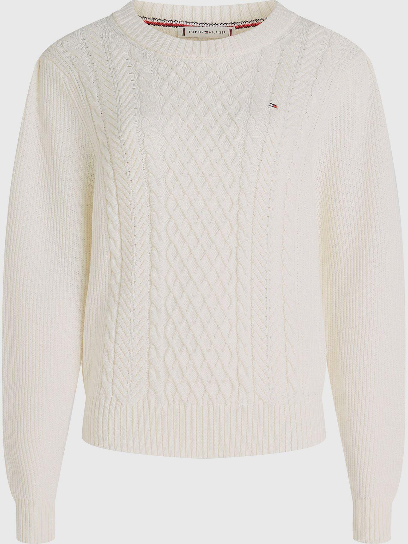 Sweater Tejido Cable Con Logo Blanco Tommy Hilfiger-3