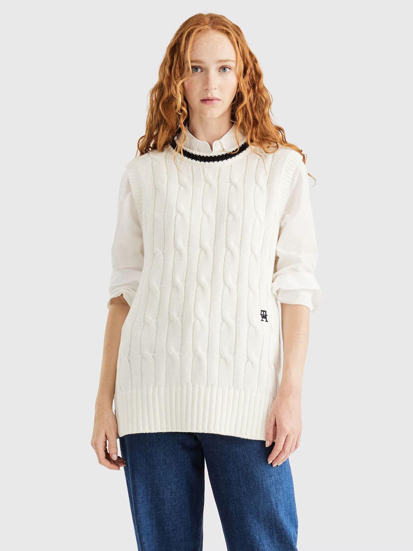 Sweater Varsity Tejido Cable Blanco Tommy Hilfiger-0