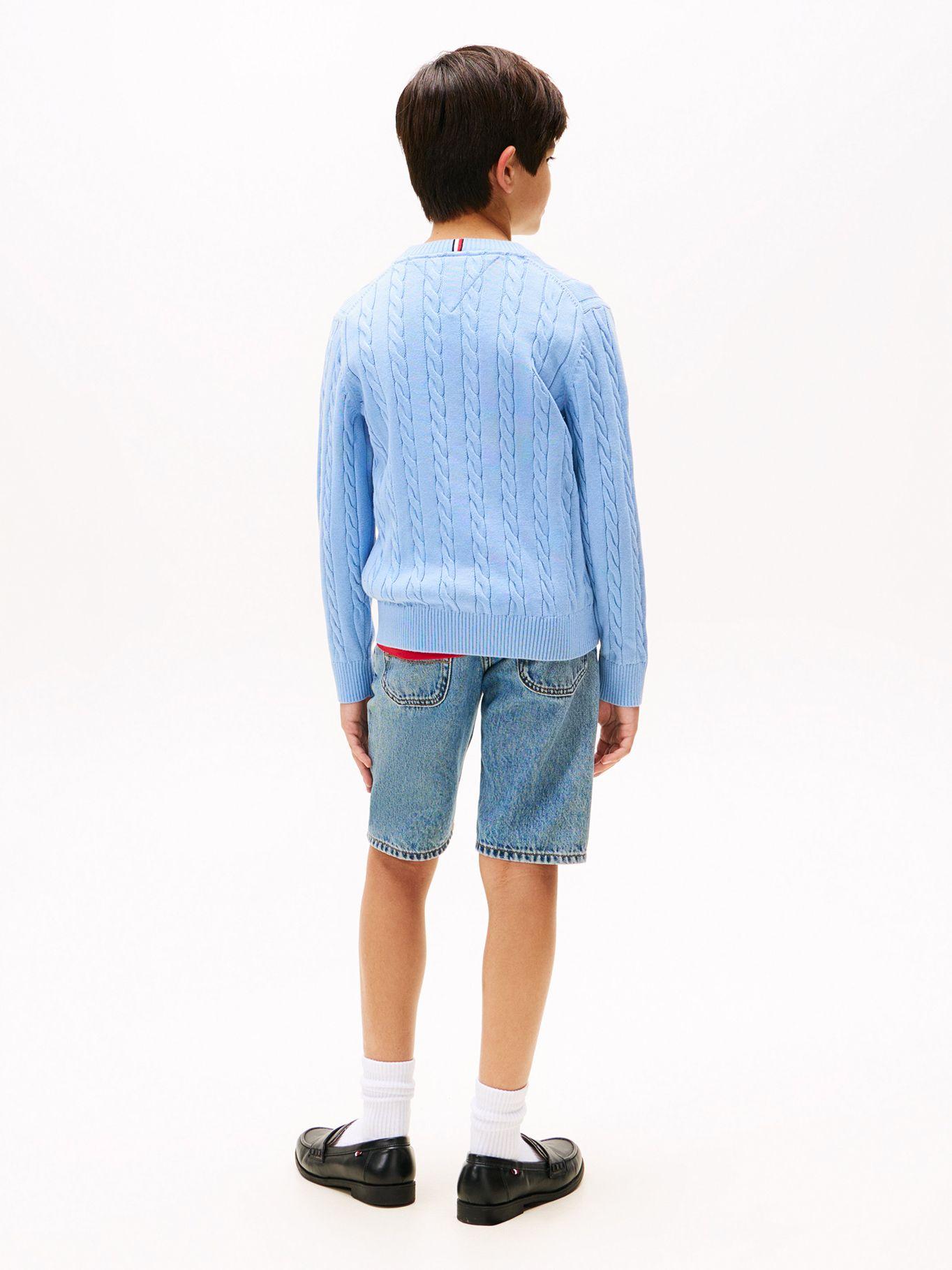 Sweater De Niño Punto Trenzado Celeste Tommy Hilfiger-2