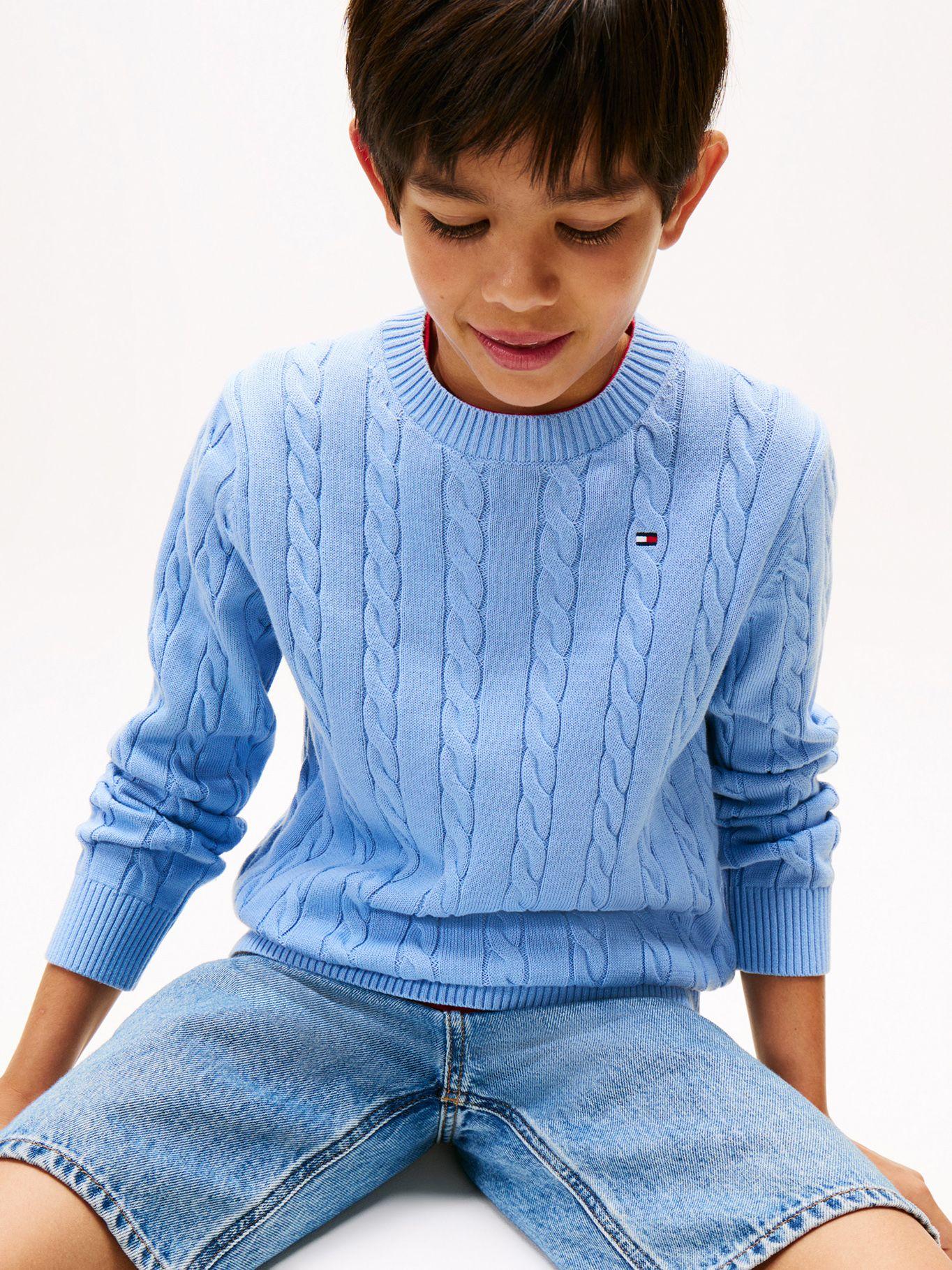 Sweater De Niño Punto Trenzado Celeste Tommy Hilfiger-3