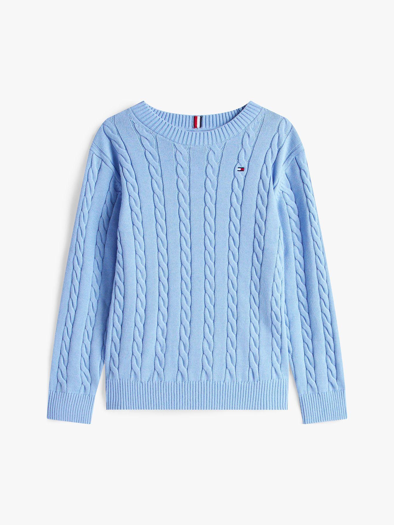 Sweater De Niño Punto Trenzado Celeste Tommy Hilfiger-4