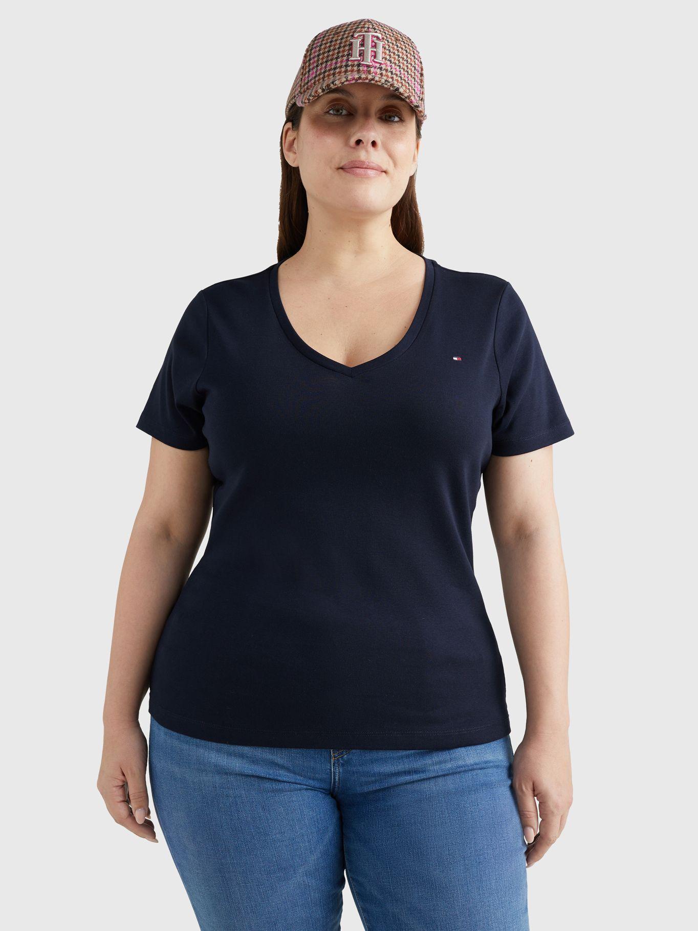 Polera Curve Essential V-Neck Azul Tommy Hilfiger-0