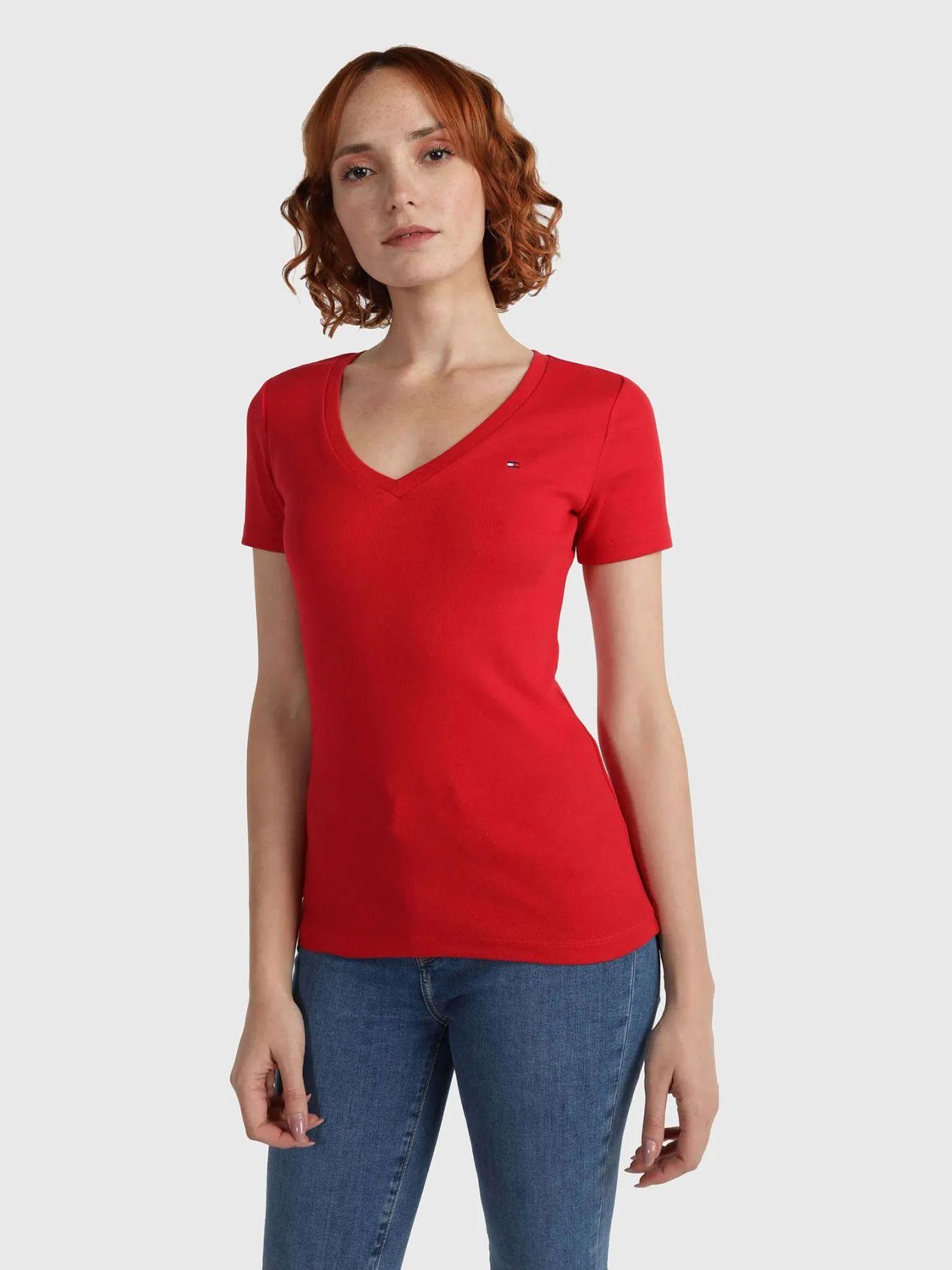 Polera Essential V-Neck Rojo Tommy Hilfiger-0