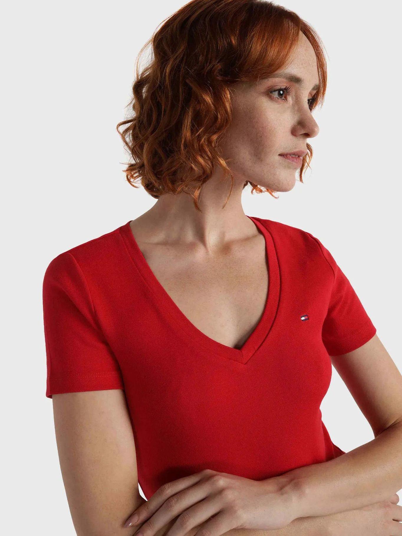 Polera Essential V-Neck Rojo Tommy Hilfiger-3