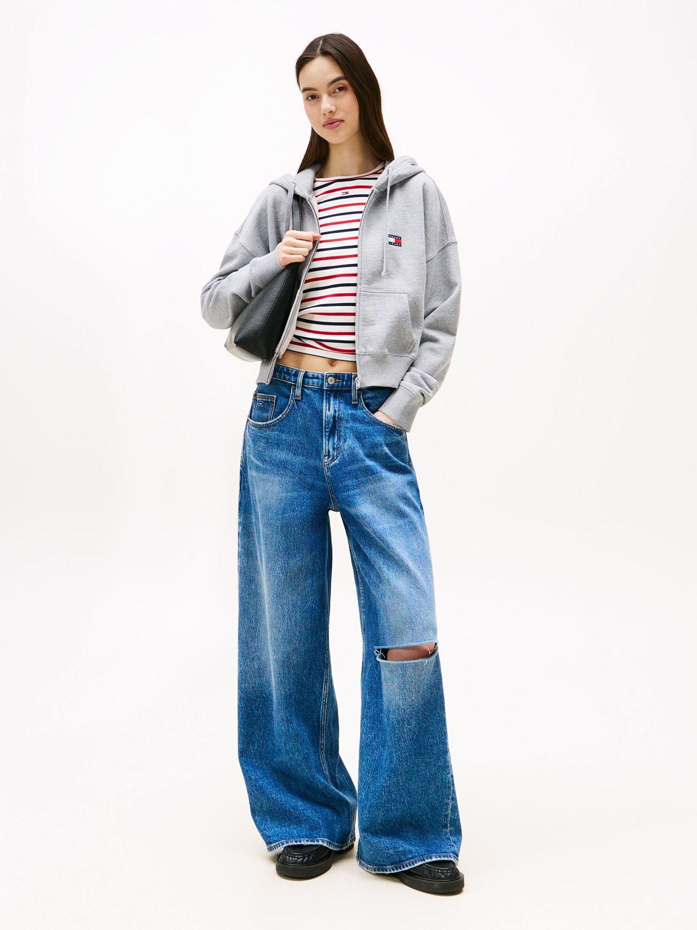 Polerón Hoodie Cropped Con Cierre Gris Q13 Tommy Jeans-1