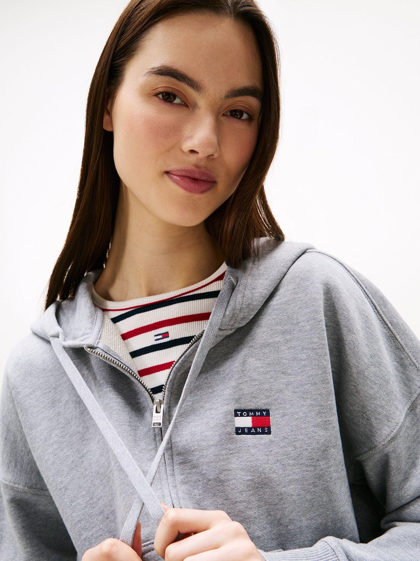 Polerón Hoodie Cropped Con Cierre Gris Q13 Tommy Jeans-3