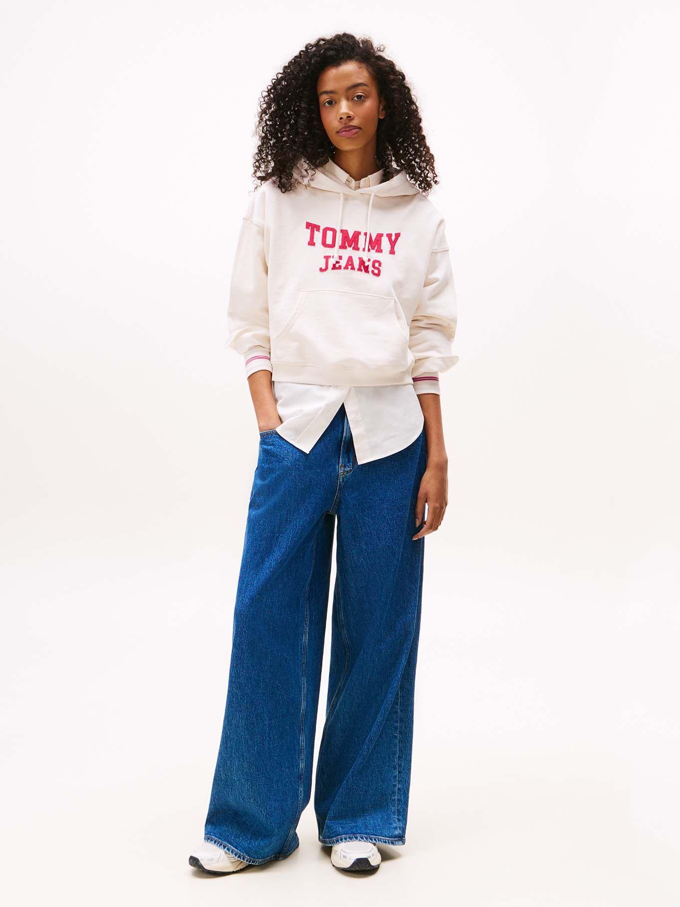 Polerón Hoodie Crop Relaxed Con Logo Blanco Tommy Jeans-1