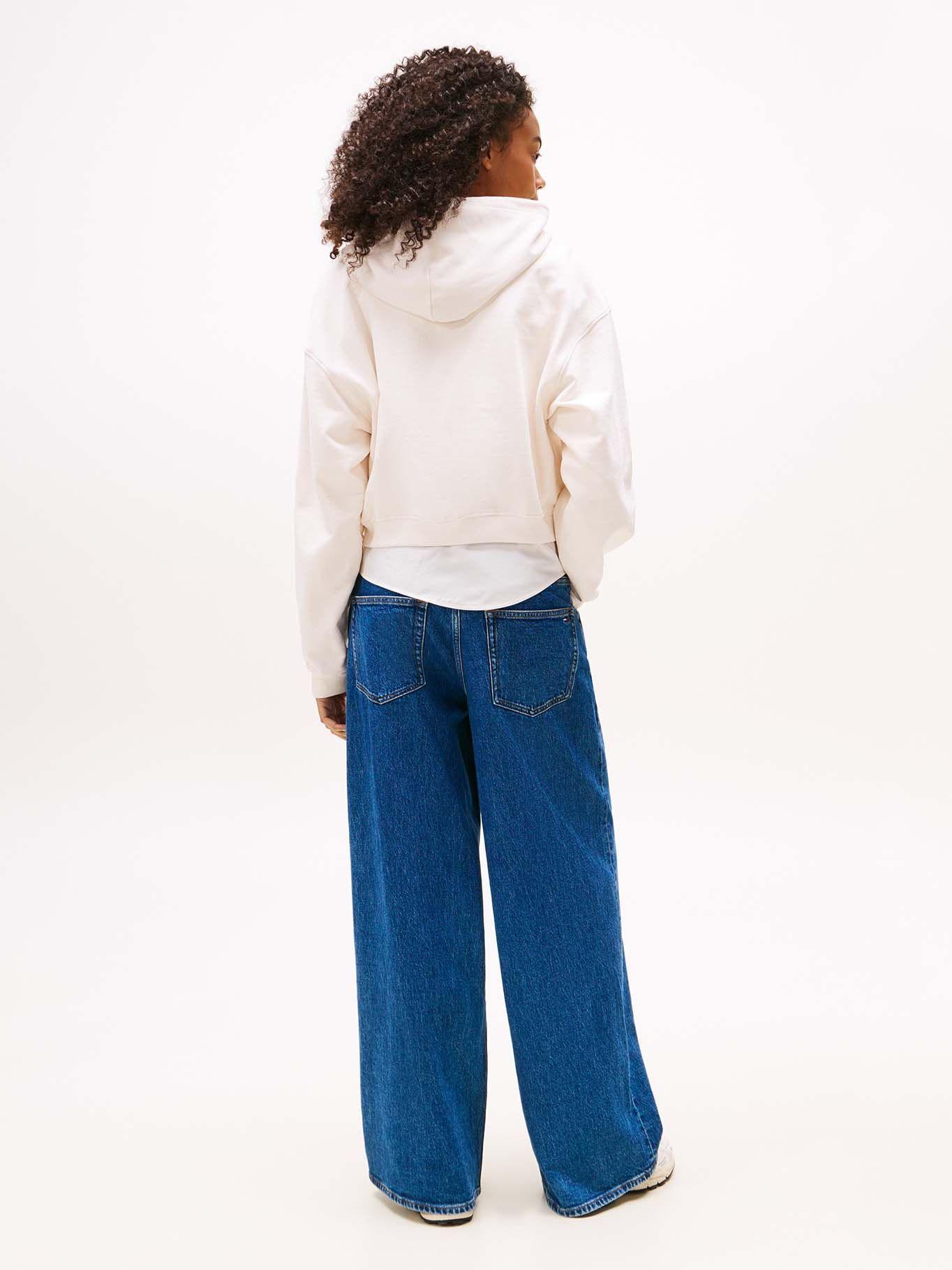 Polerón Hoodie Crop Relaxed Con Logo Blanco Tommy Jeans-2