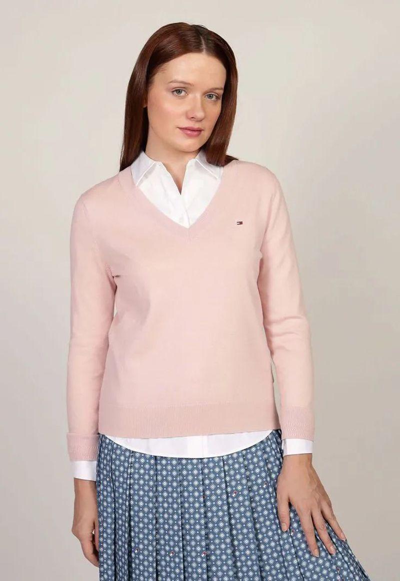 Sweater Solid V-Neck Rosado TQN Tommy Hilfiger-0