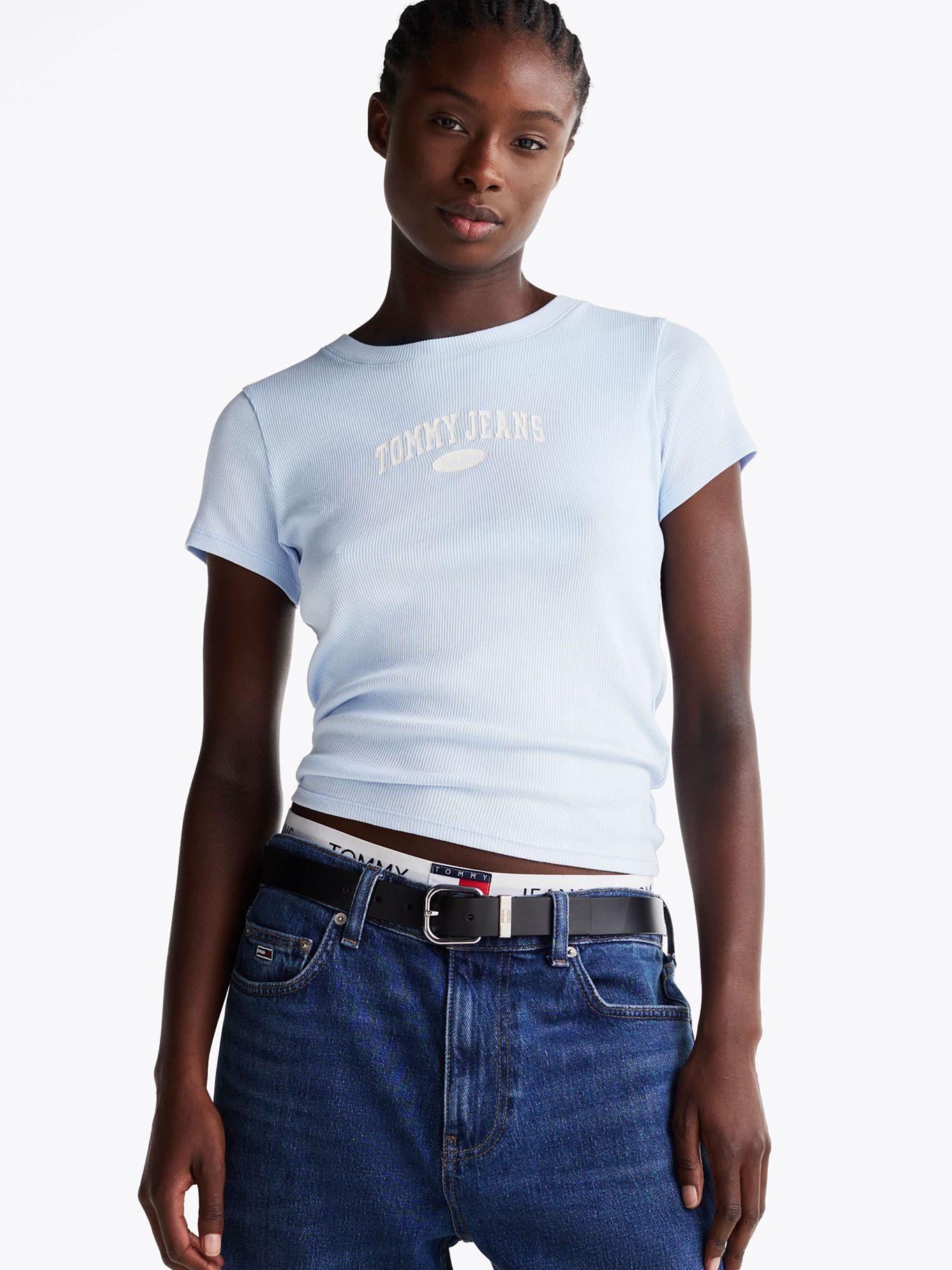 Polera Varsity Acanalada Slim Fit Celeste Tommy Jeans-0