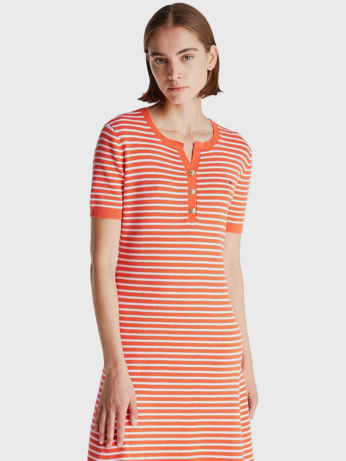Vestido De Rayas Con Logo Naranjo Tommy Hilfiger-3