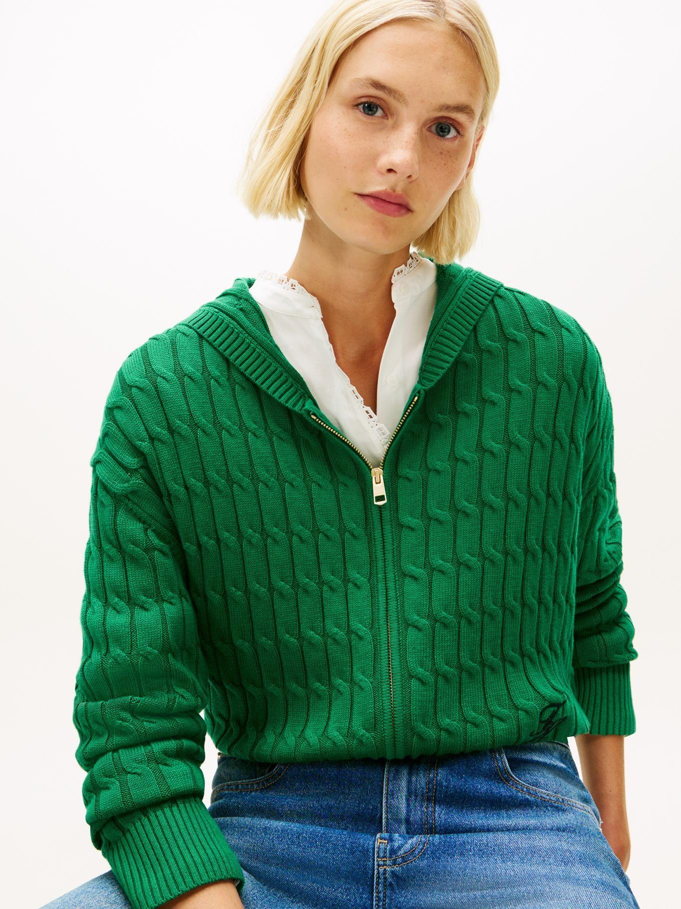 Sweater Hoodie Tejido Cableado Tommy Hilfiger Verde-3