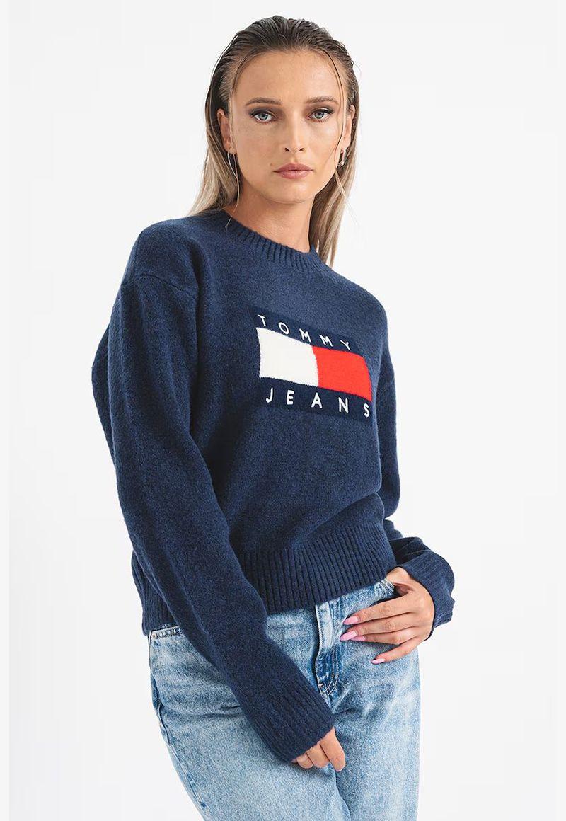 Sweater De Melánge Con Logo Flag Azul Tommy Hilfiger-3
