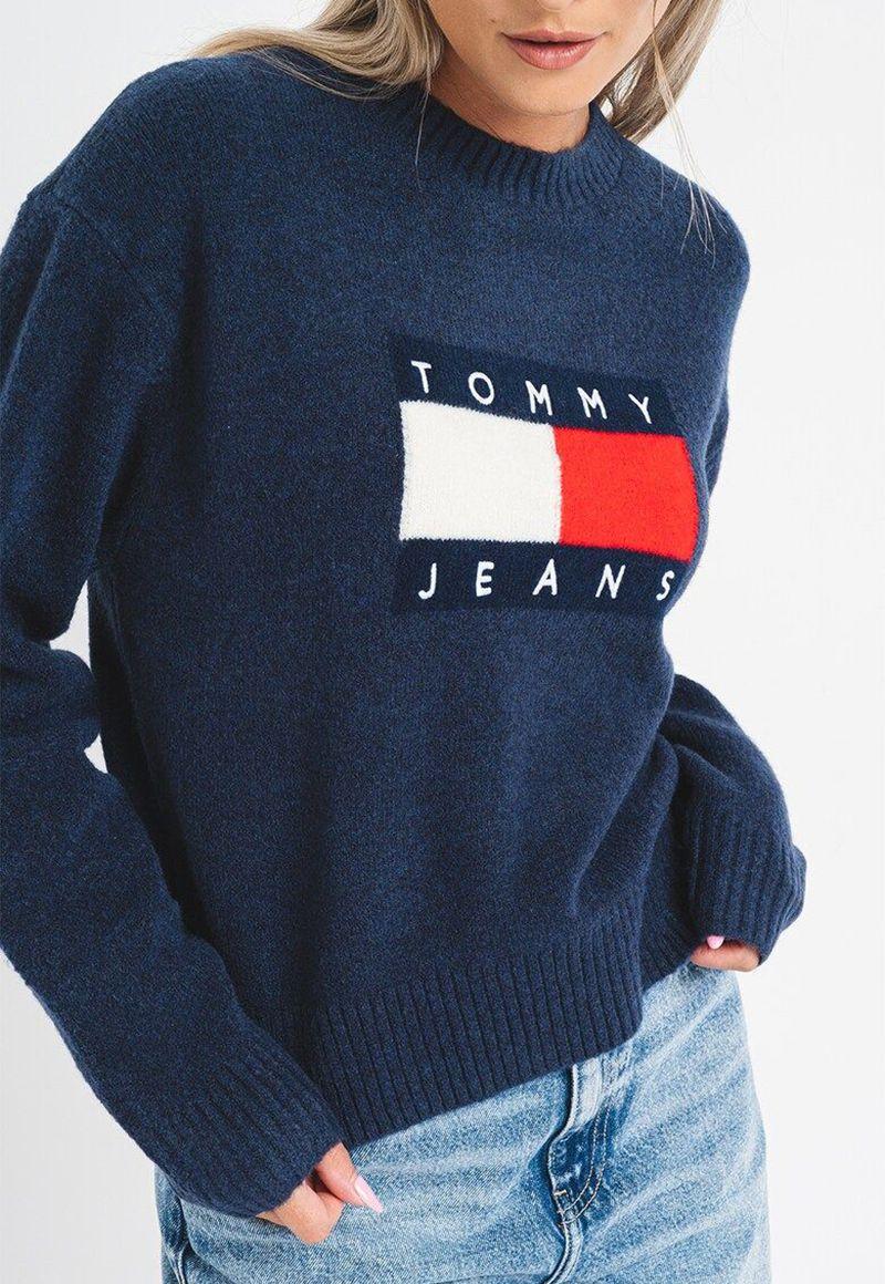 Sweater De Melánge Con Logo Flag Azul Tommy Hilfiger-4