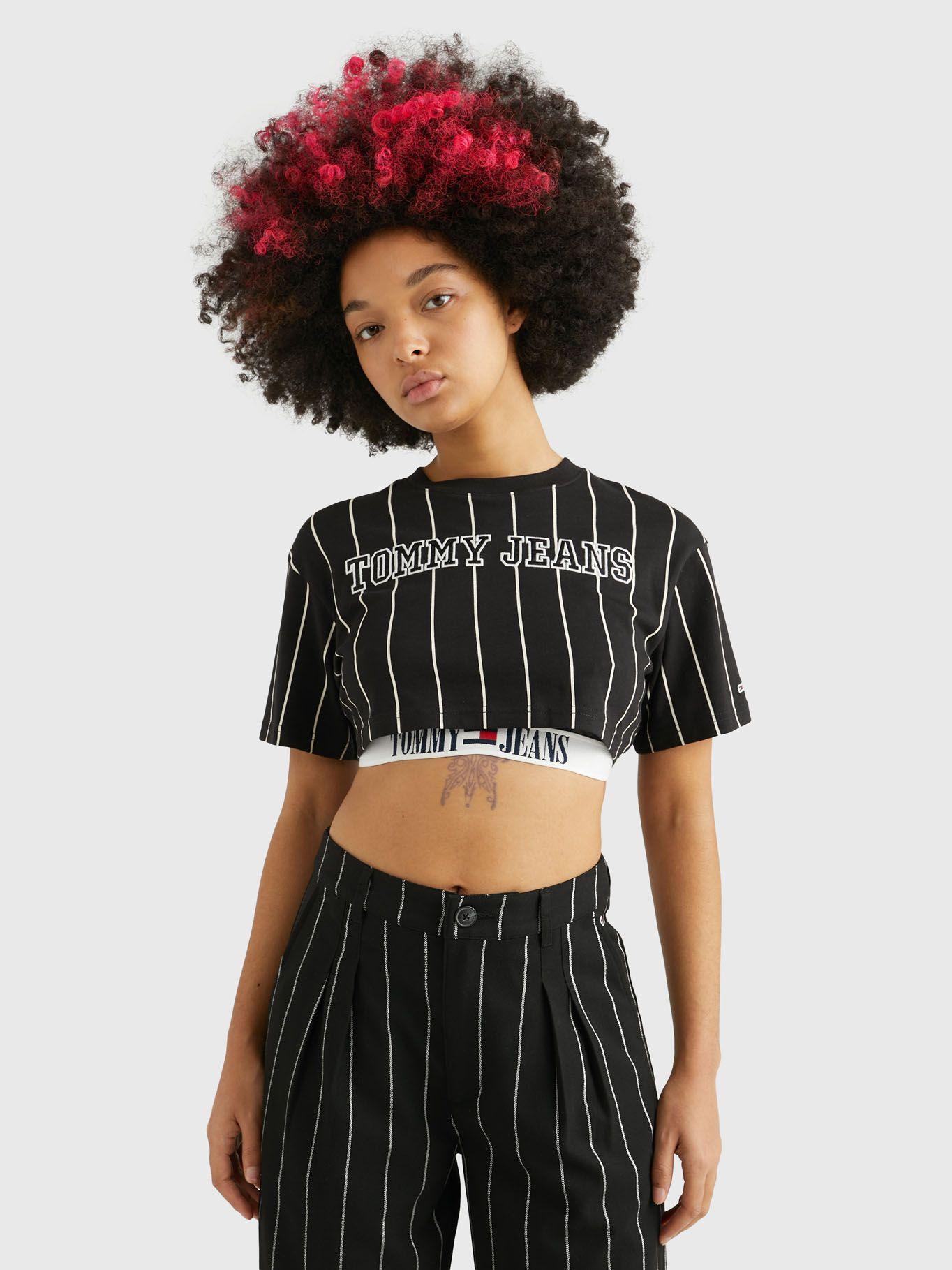 Polera Cropped A Rayas Negro Tommy Jeans-0