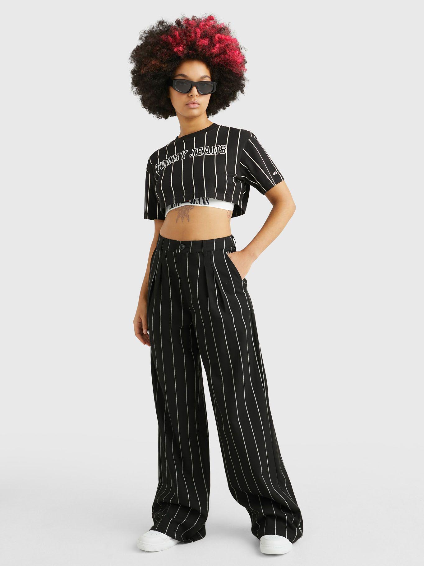 Polera Cropped A Rayas Negro Tommy Jeans-1