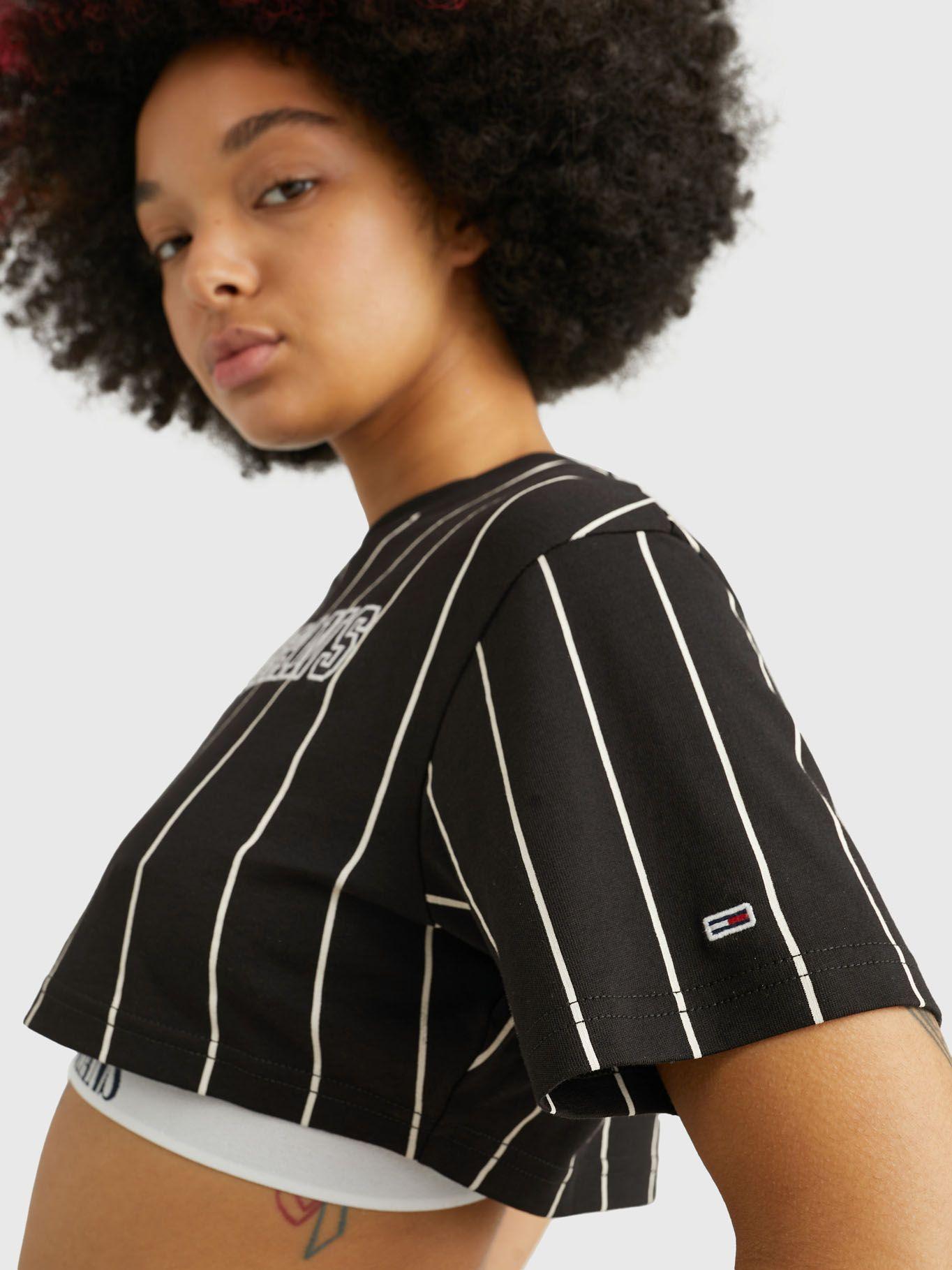 Polera Cropped A Rayas Negro Tommy Jeans-3