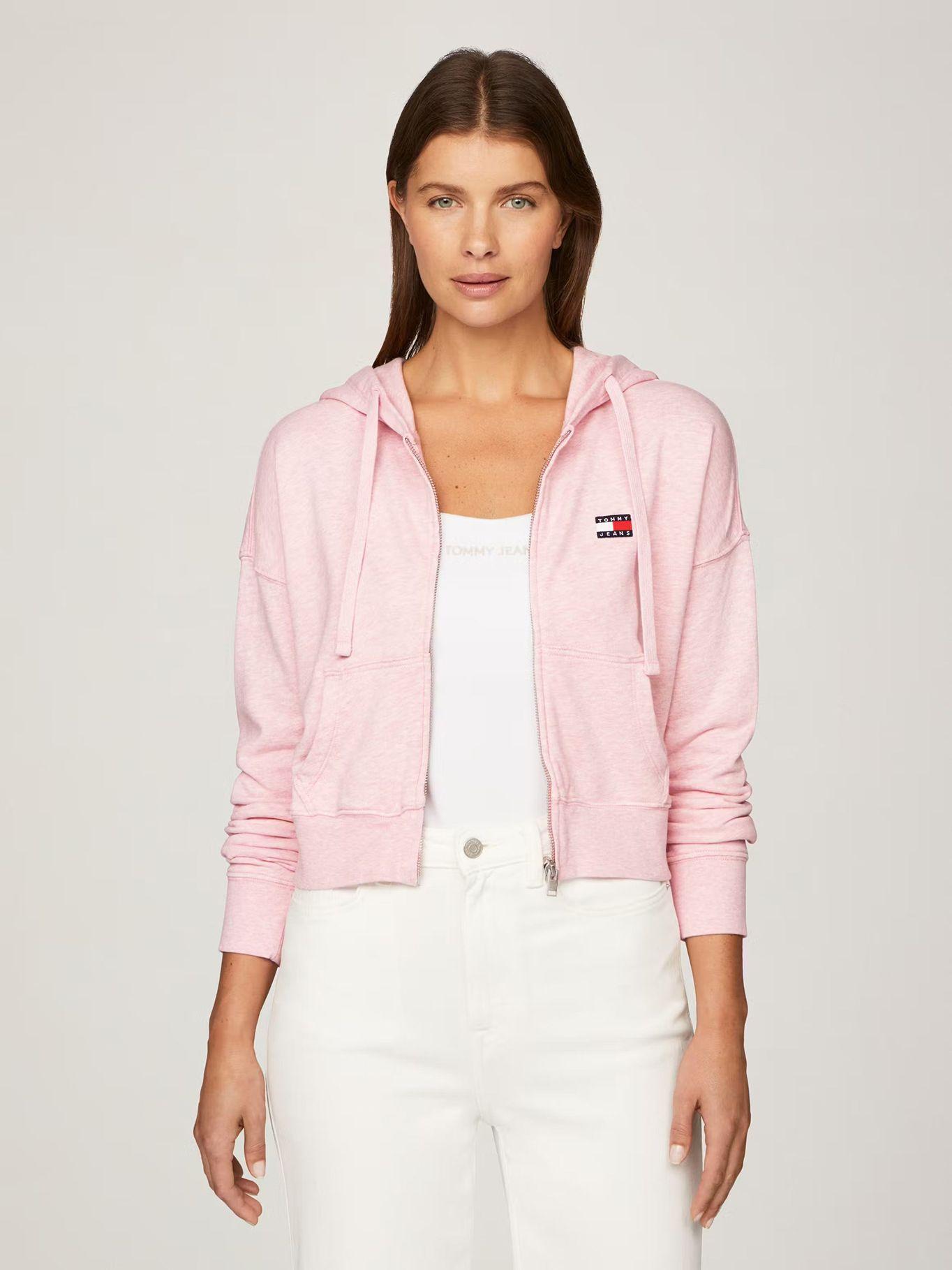 Polerón Hoodie Cropped Con Cierre Rosado Tommy Jeans-0