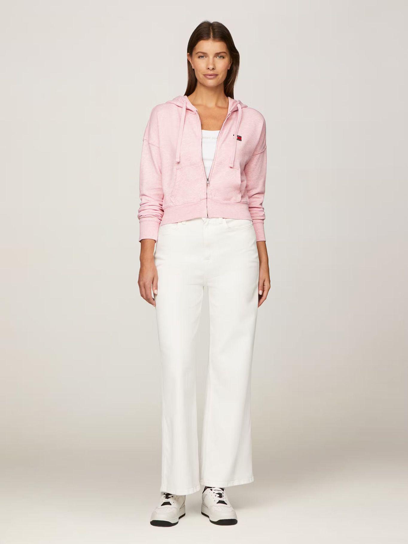 Polerón Hoodie Cropped Con Cierre Rosado Tommy Jeans-1