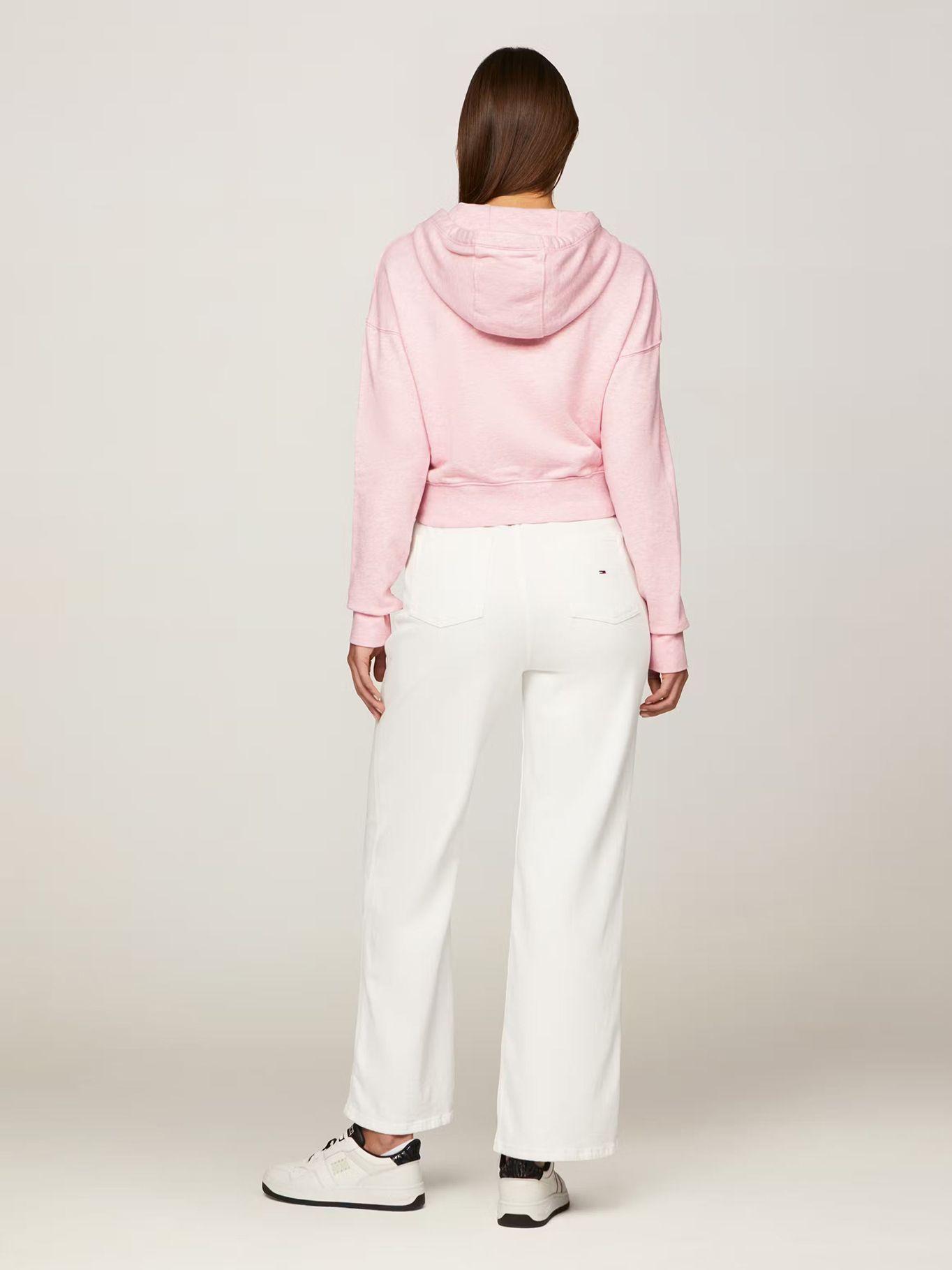 Polerón Hoodie Cropped Con Cierre Rosado Tommy Jeans-2