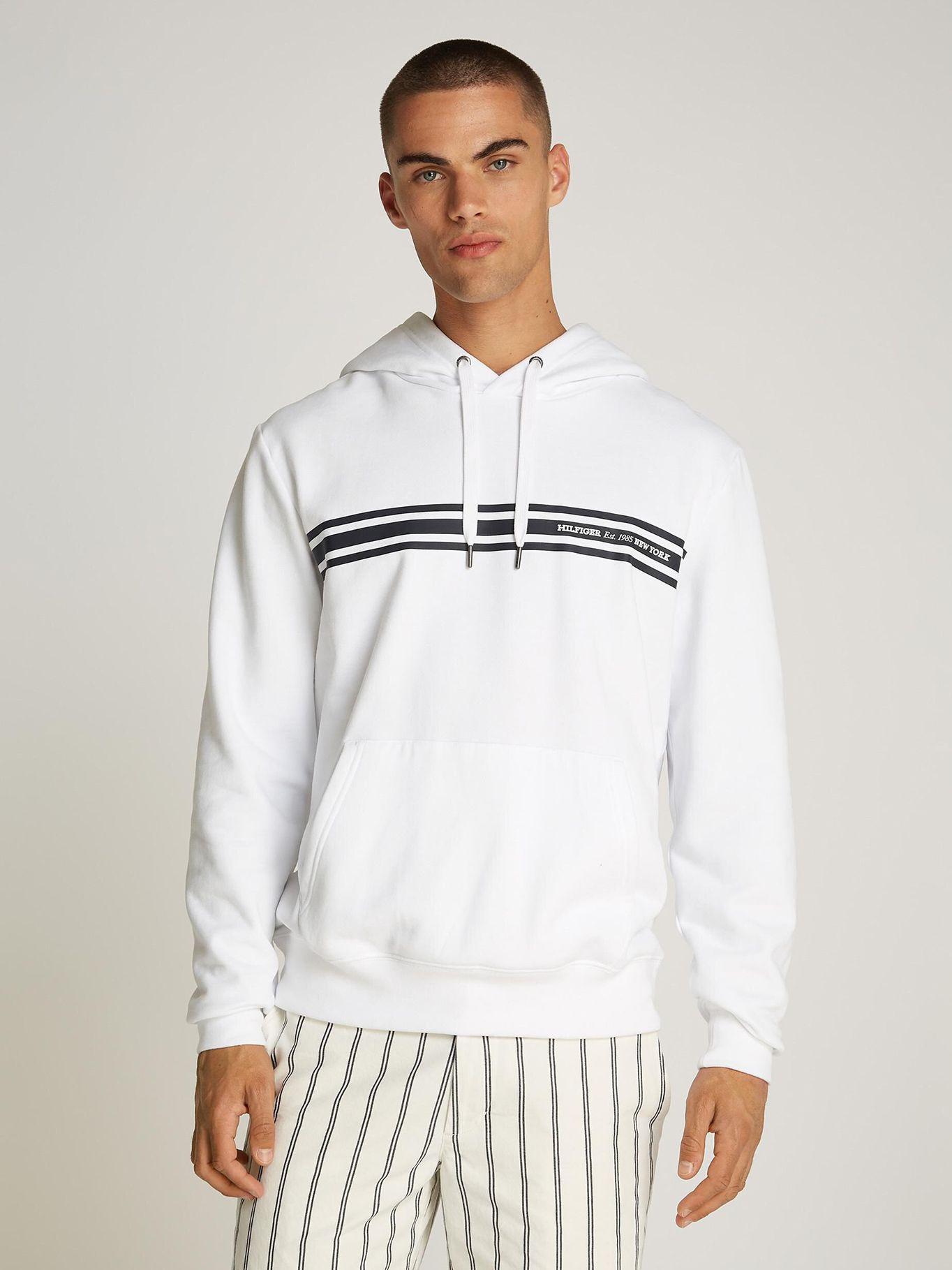 Polerón Hoodie Con Logo Central De Rayas Blanco Tommy Hilfiger-0