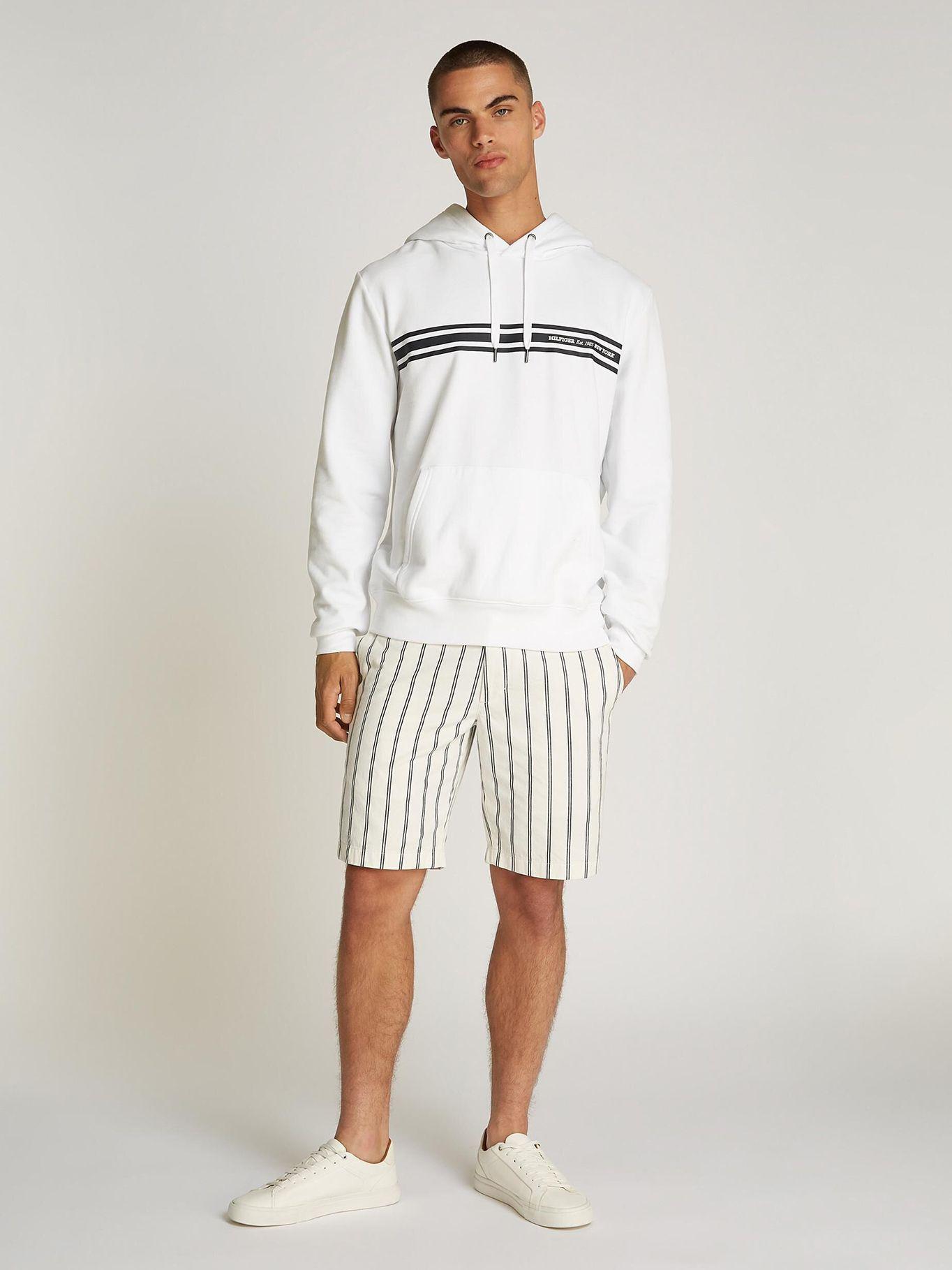 Polerón Hoodie Con Logo Central De Rayas Blanco Tommy Hilfiger-1