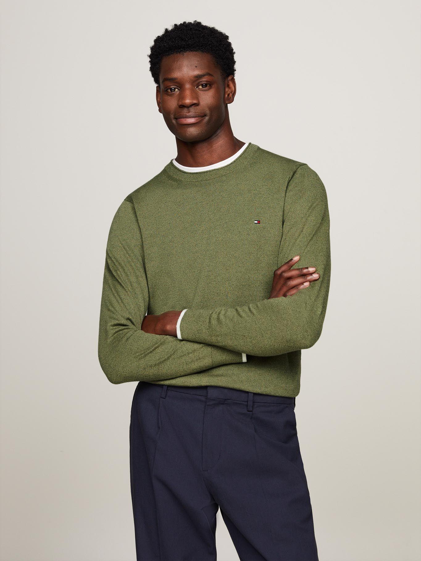 Sweater De Punto Mouliné C-Neck Verde Tommy Hilfiger-0