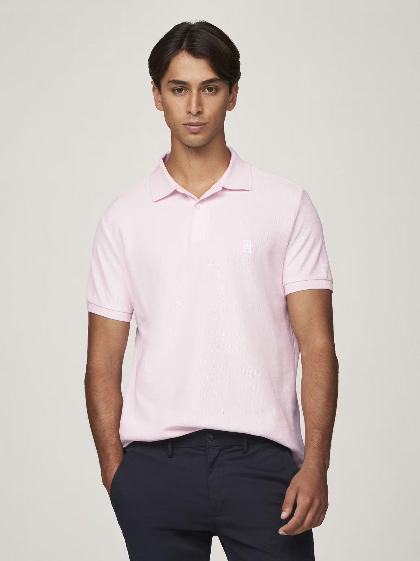 Polo Con Logo De Monogram Rosado Tommy Hilfiger-0